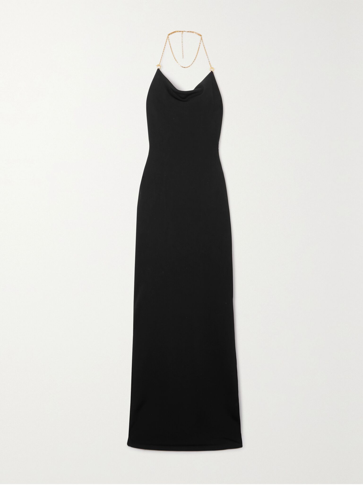 Chain-embellished knitted halterneck gown Black - 1