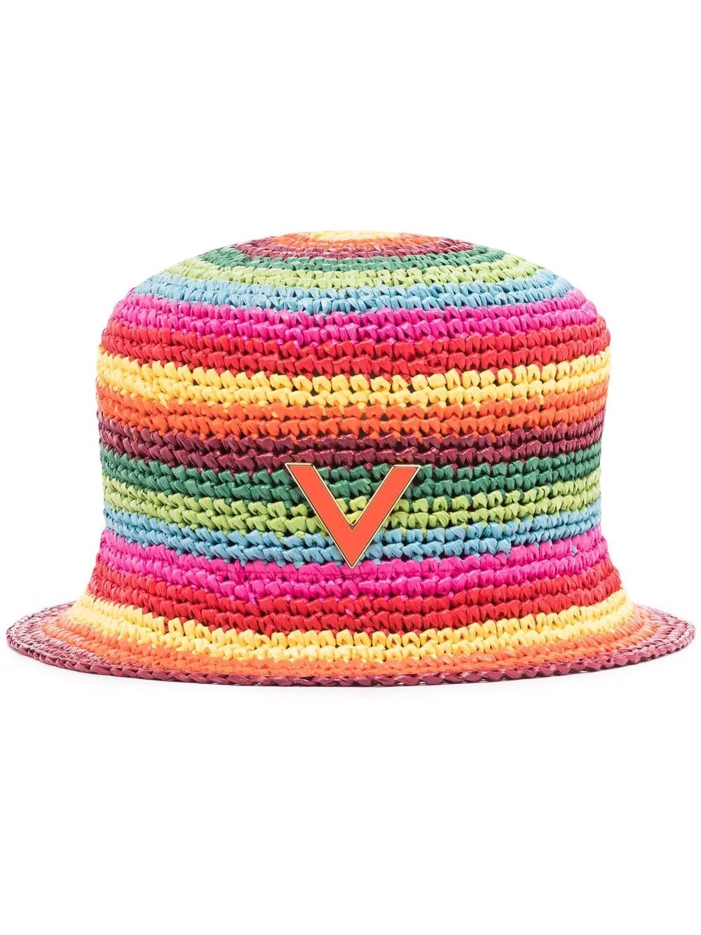 logo-plaque striped woven bucket hat - 1