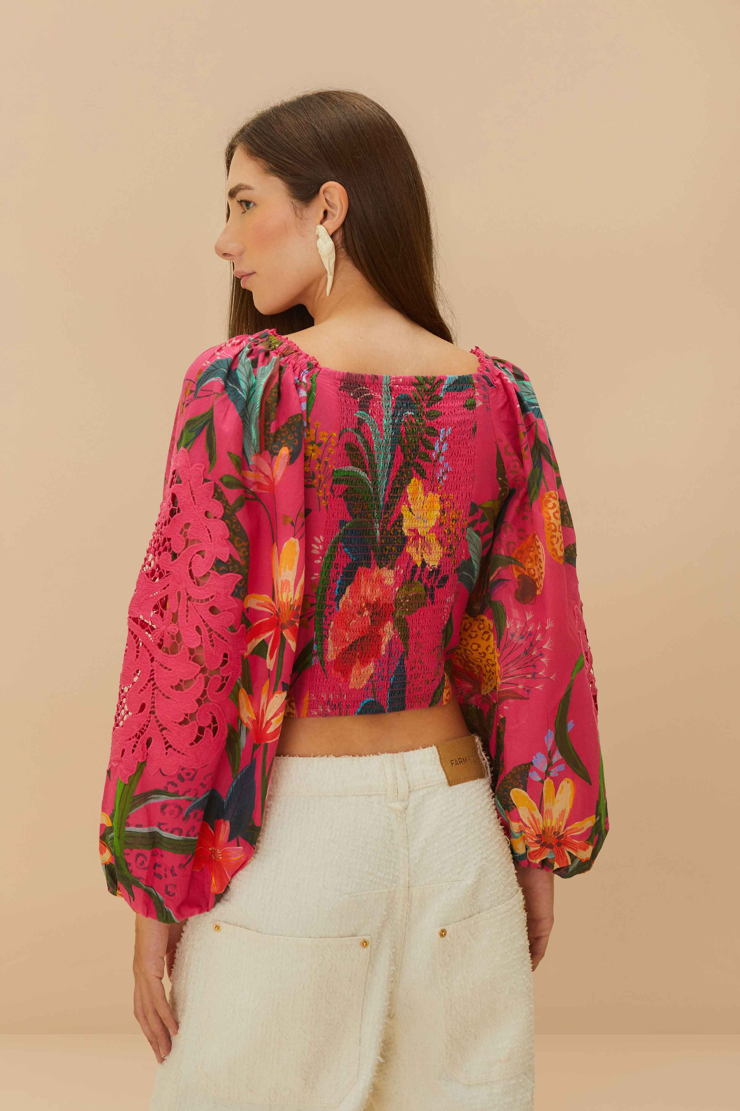 Pink Leopard Flowers Lace Blouse - 3