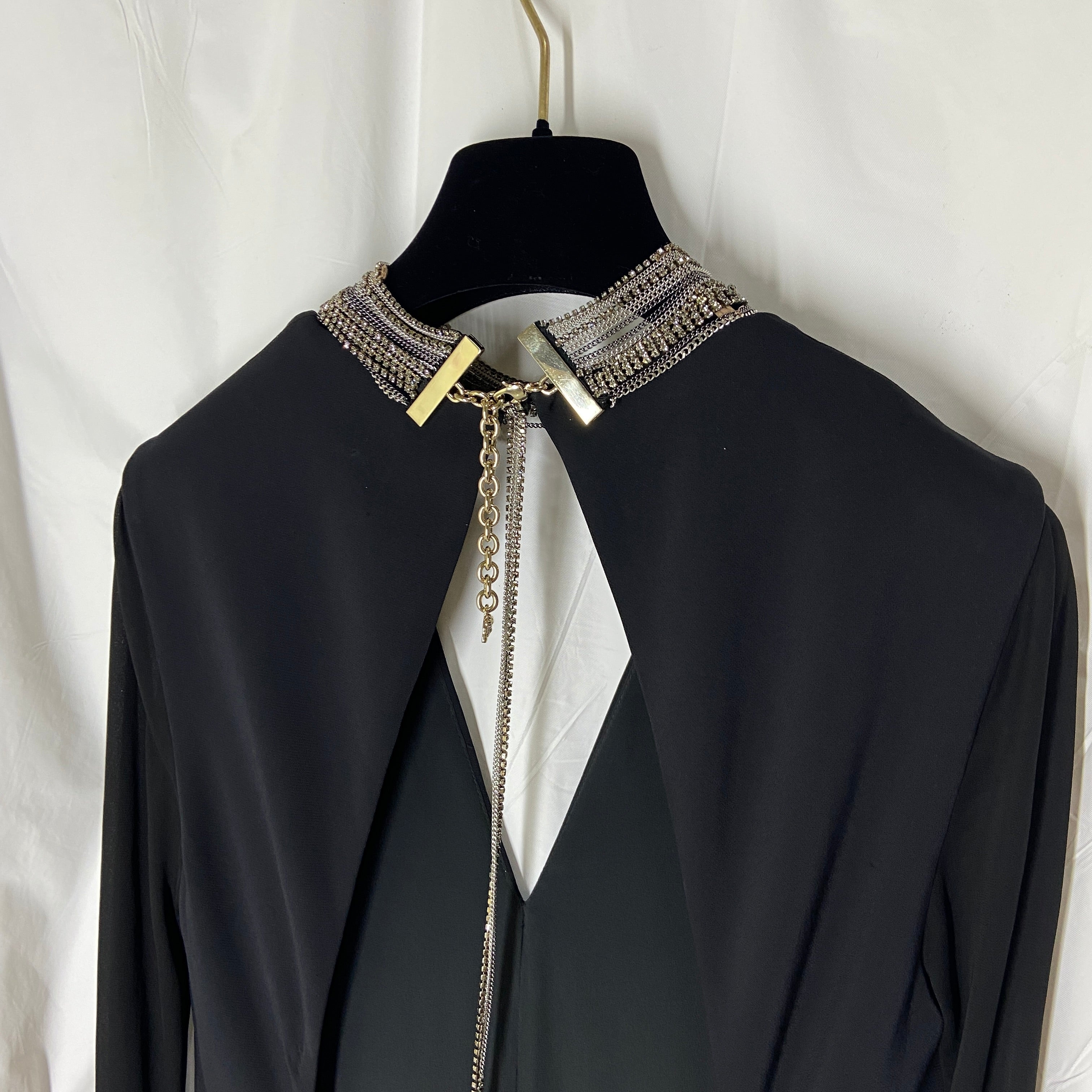 Versace plunging open back dress evening gown with gold crystal necklace and back chains 38 - 19