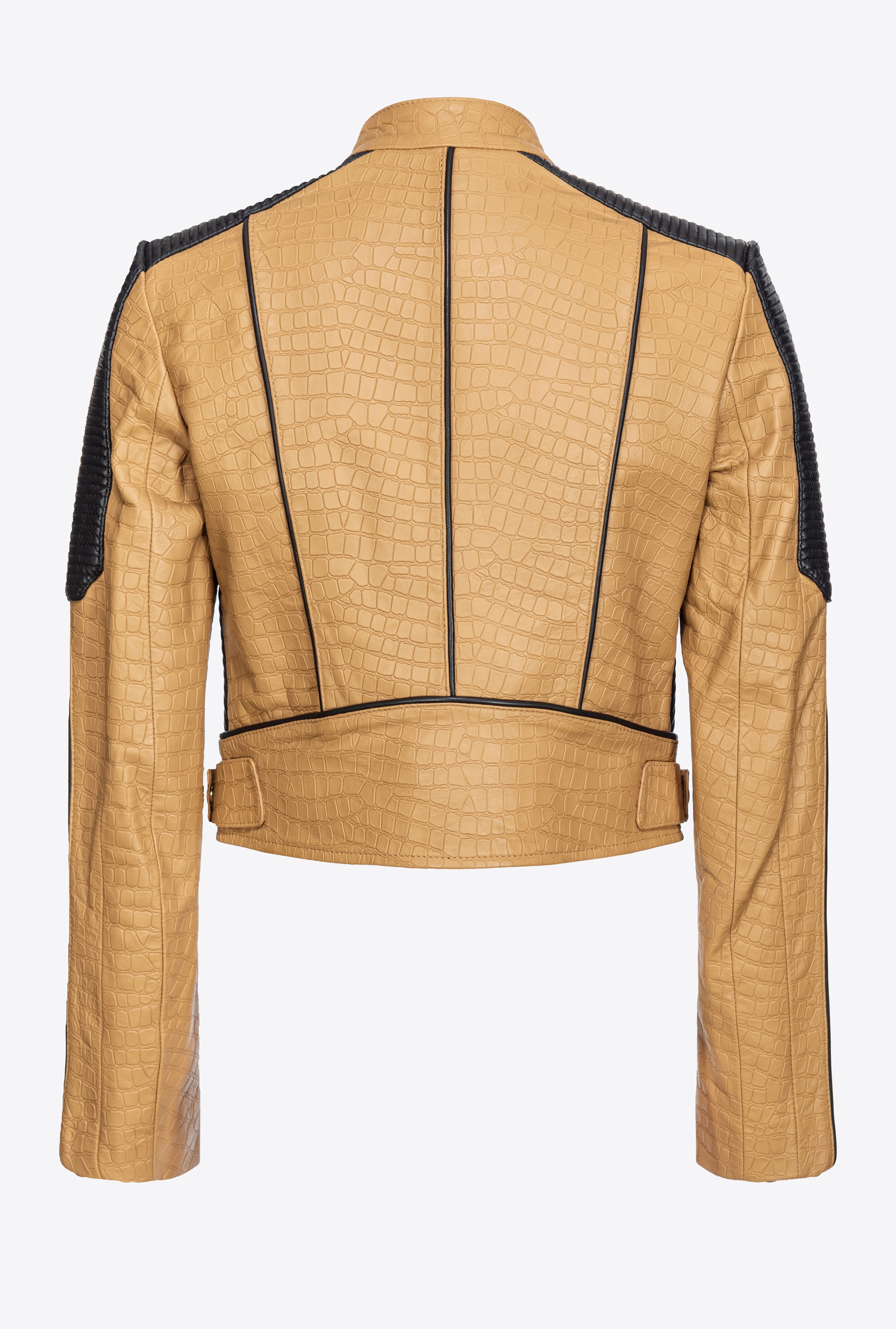 CROCODILE-PRINT LEATHER BIKER JACKET - 2