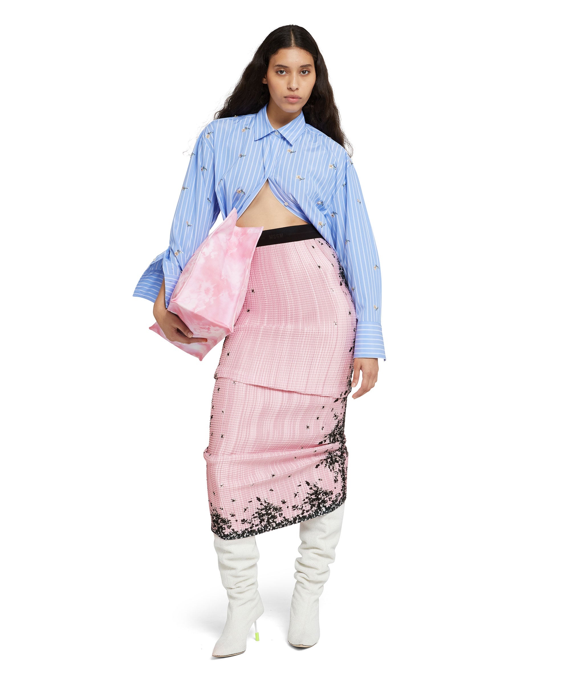 Satin long skirt with micro pleats and "blossom" print - 5