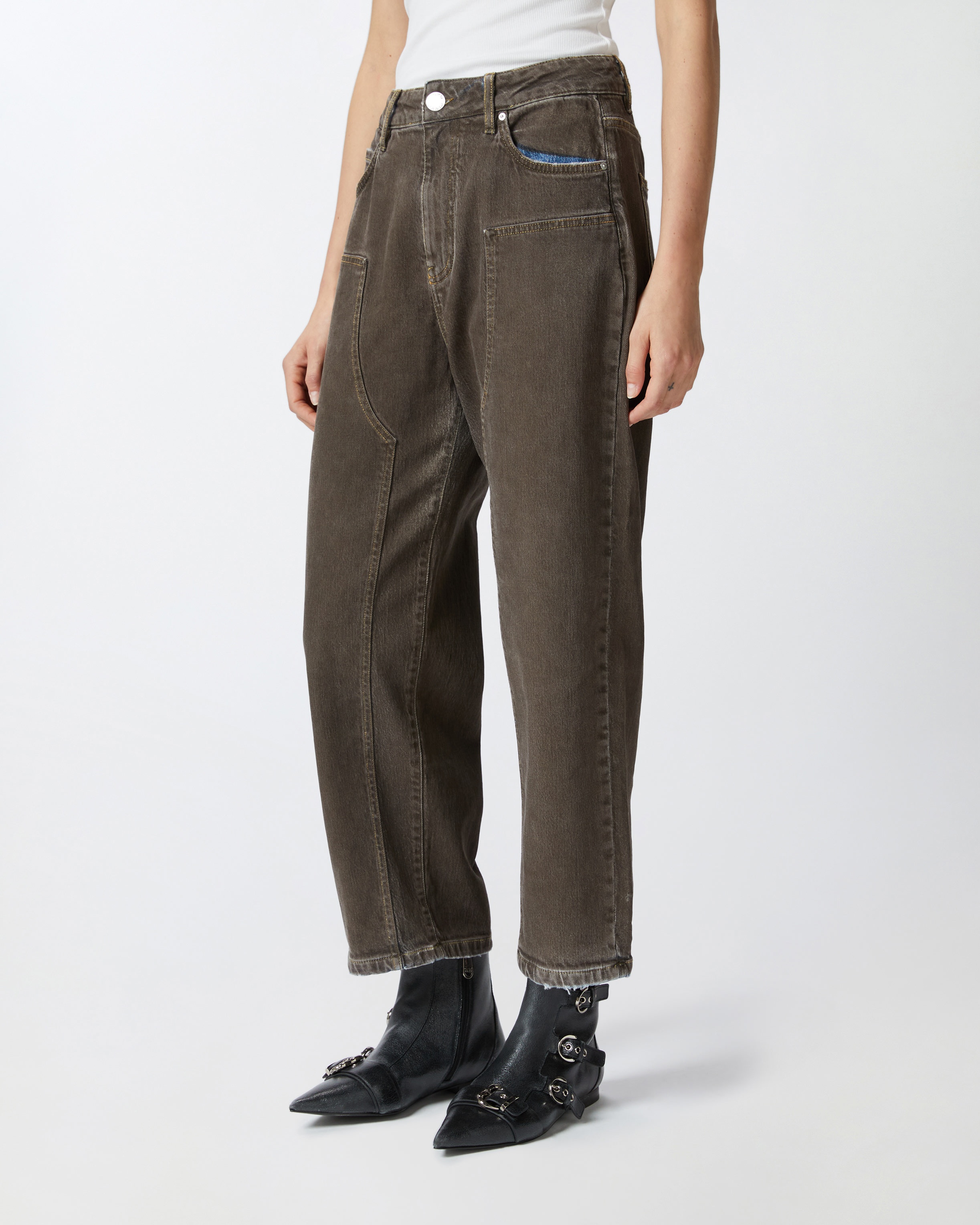 WIDE-LEG DENIM JEANS WITH BROWN SPRAY - 3