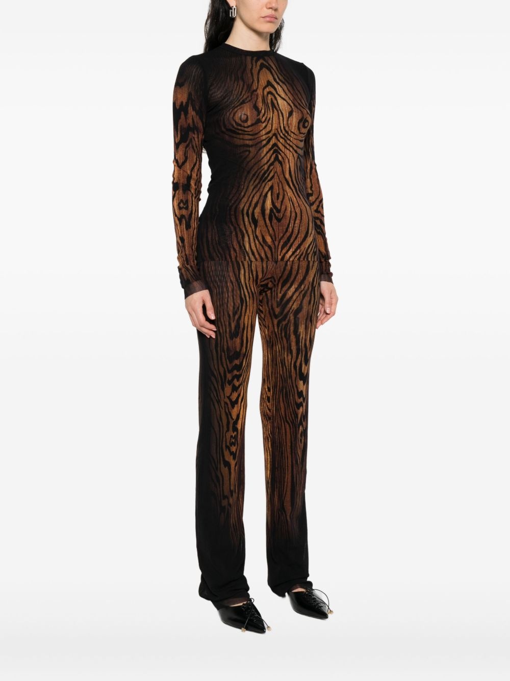 wood-print mesh top - 3
