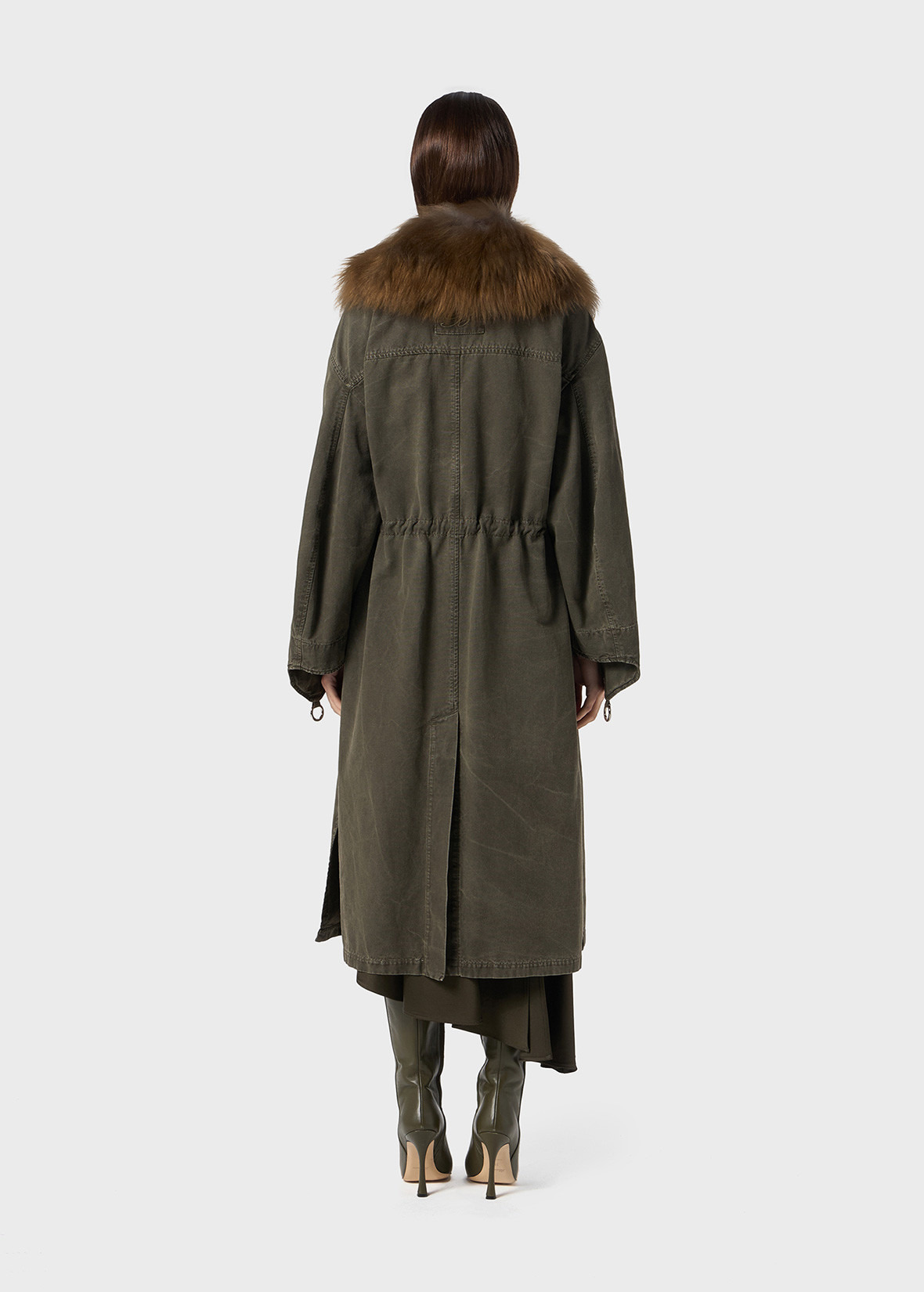 CANVAS PARKA JACKET WITH FAUX FUR COLLAR - 4