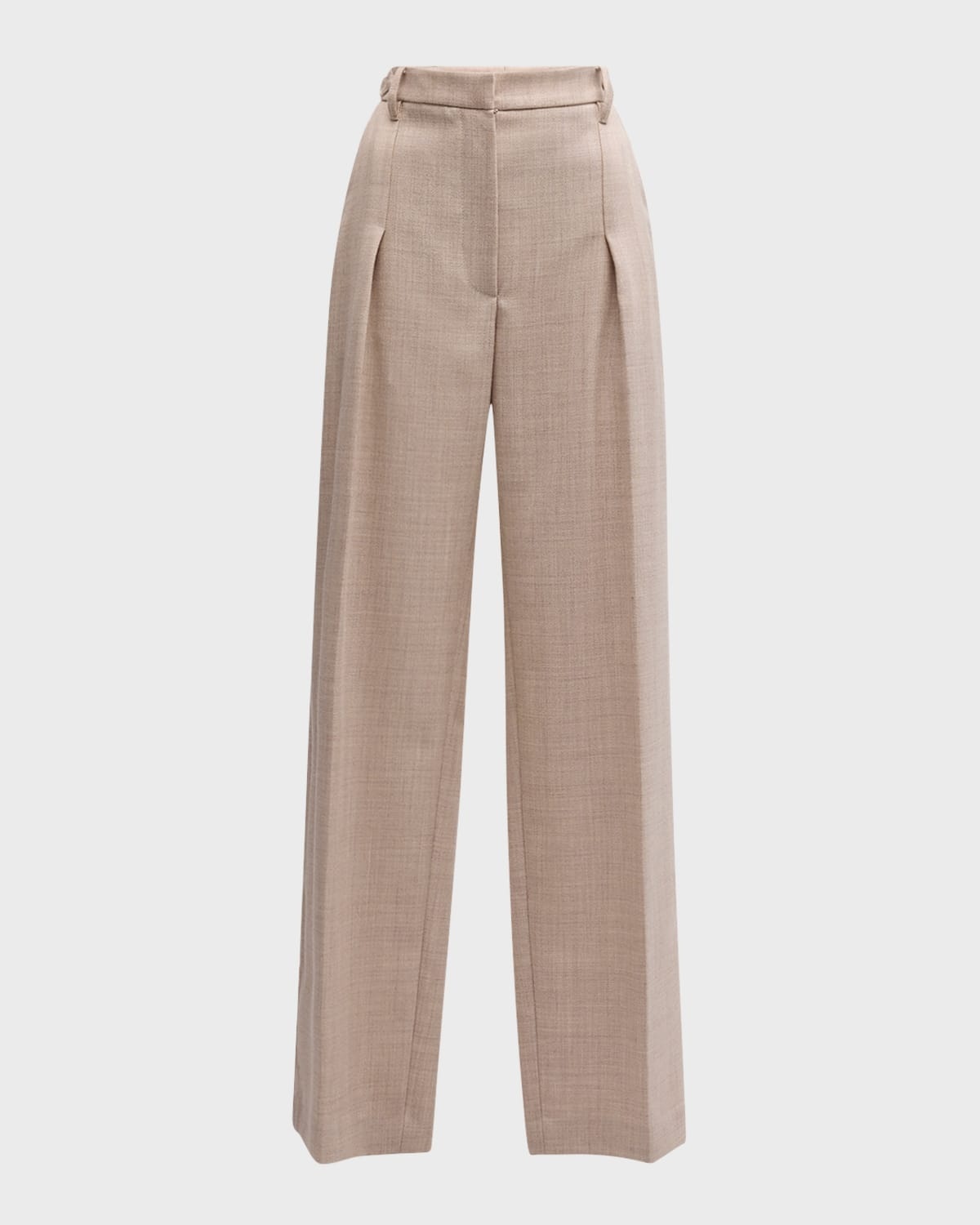 Combed Wool Herringbone Pleated Wide-Leg Pants - 1