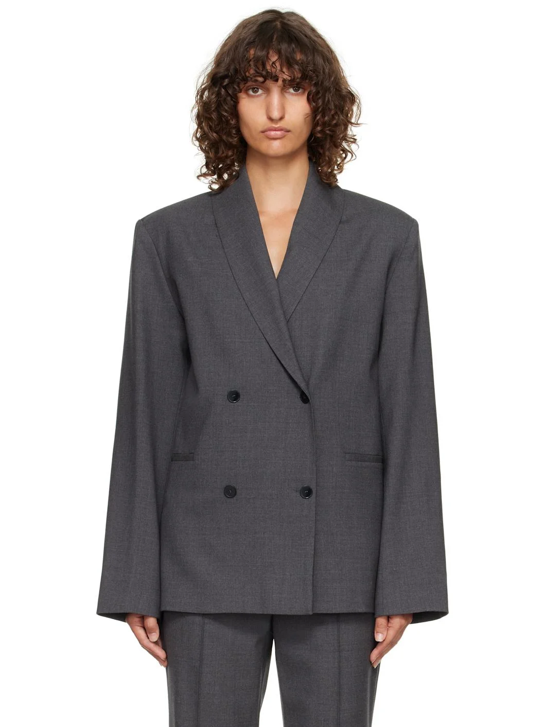 Gray Sancia LDS Double Breasted Shawl Collar Blazer - 1