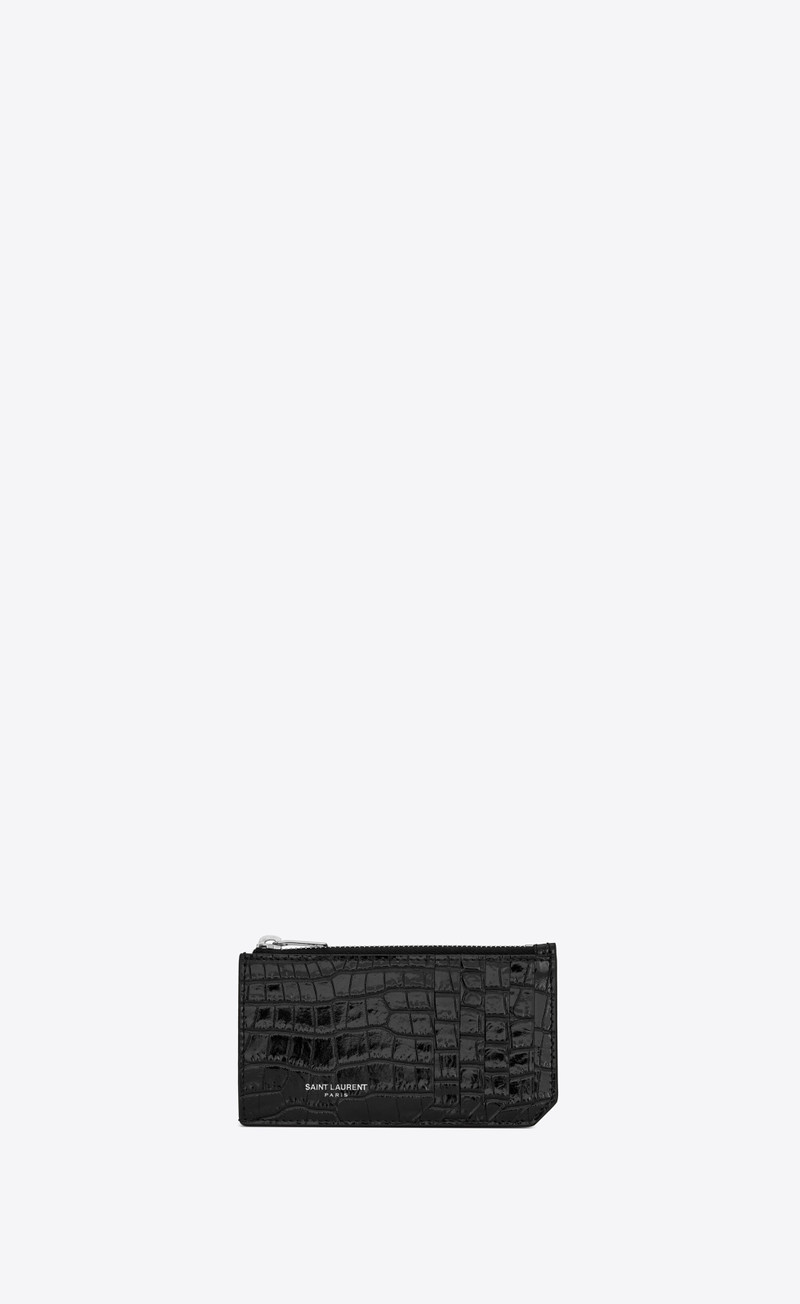 saint laurent paris fragments zipped card case in shiny crocodile-embossed leather 1