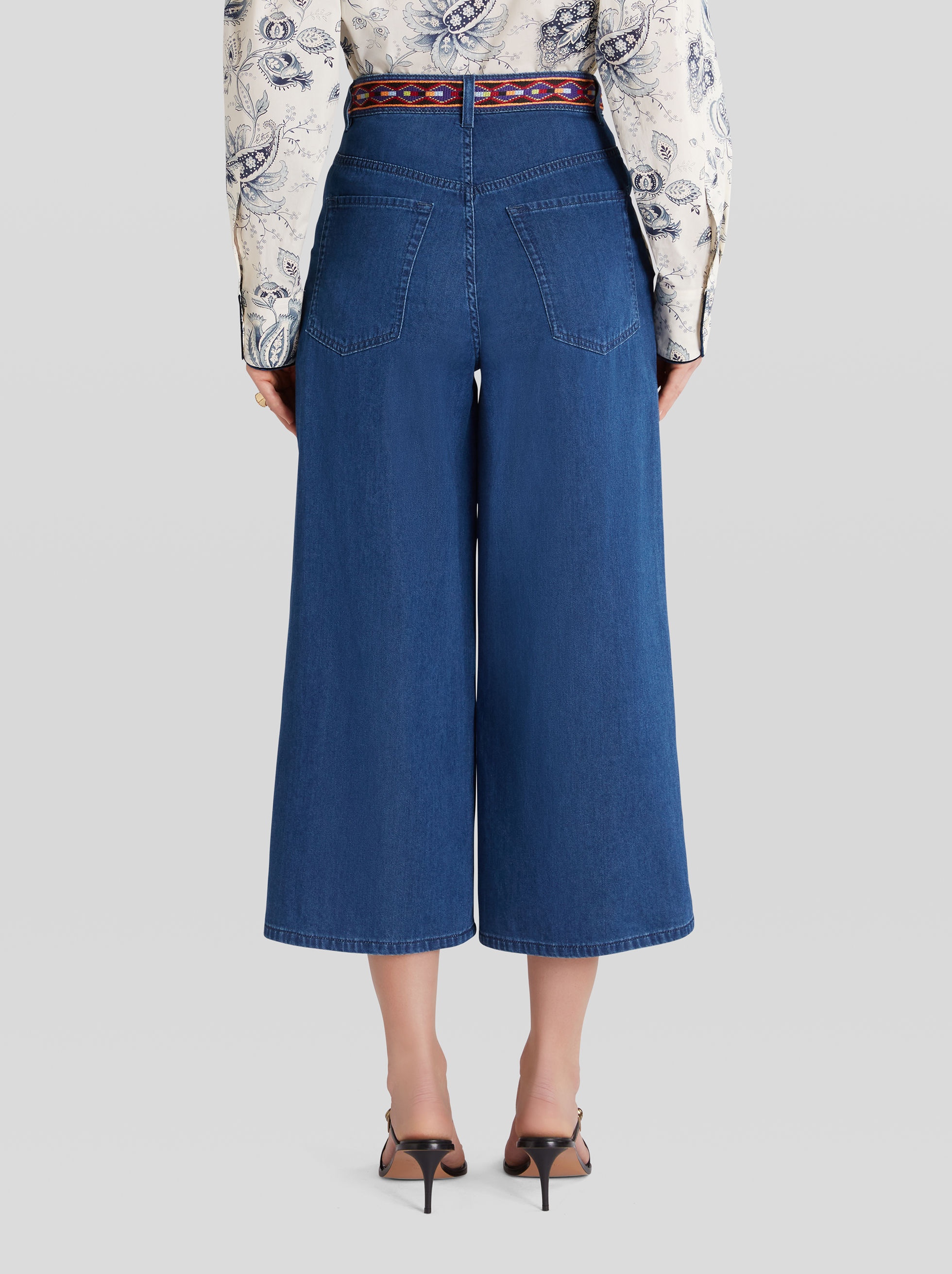 DENIM AND PRINTED SILK CULOTTES - 4