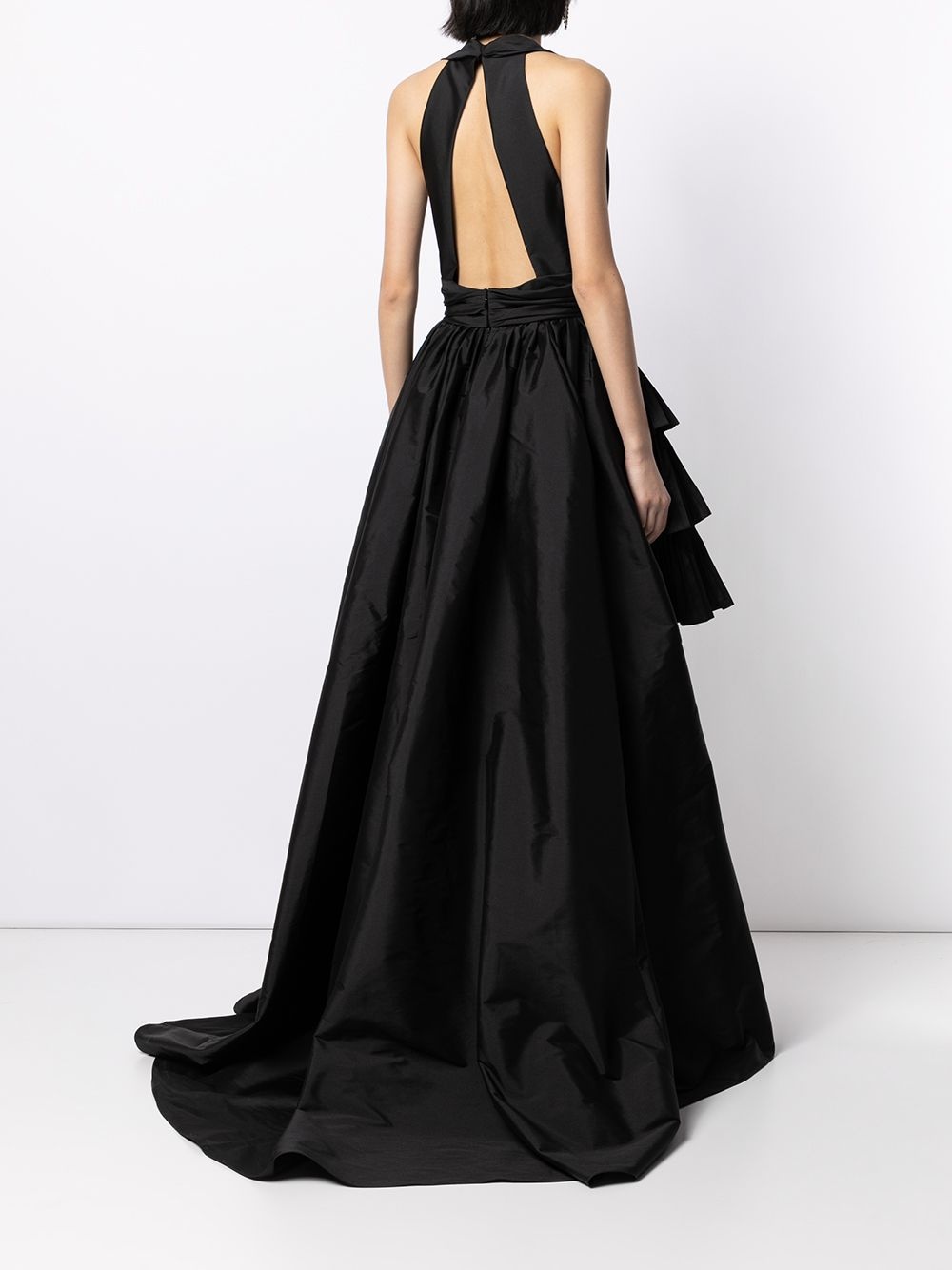 pleated plunge-neck silk dress - 4
