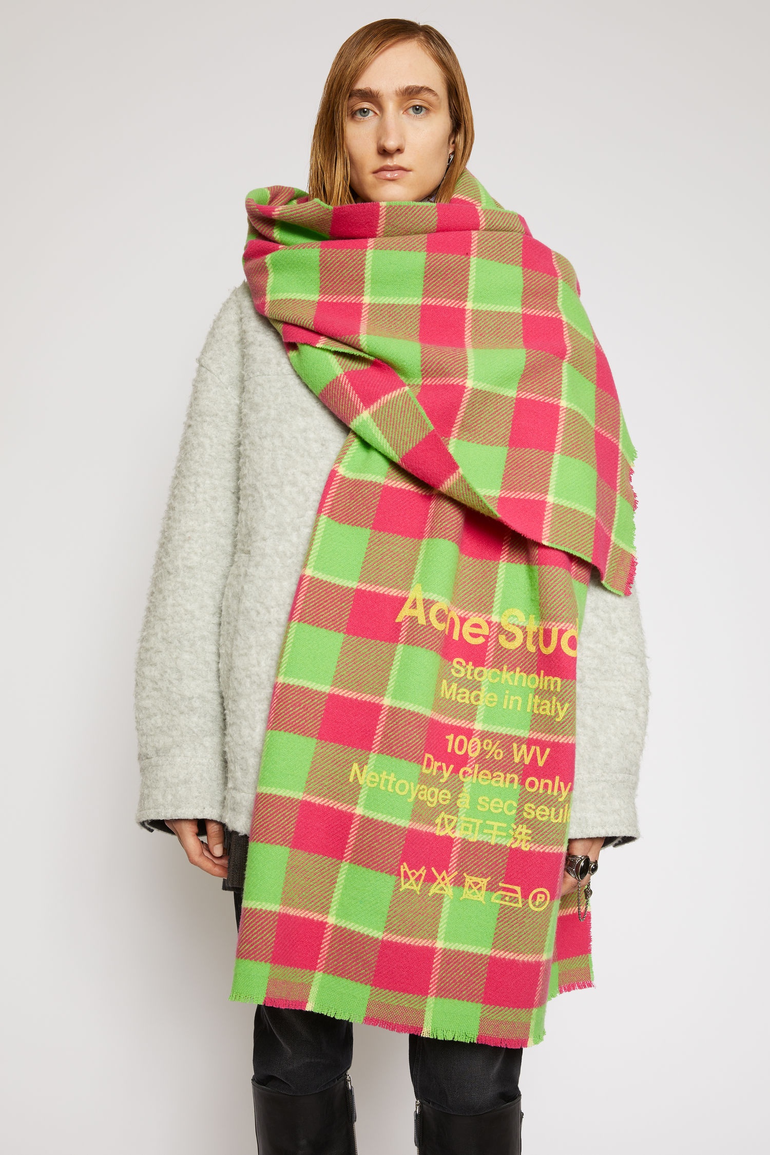 Checked logo scarf fuchsia/green - 4