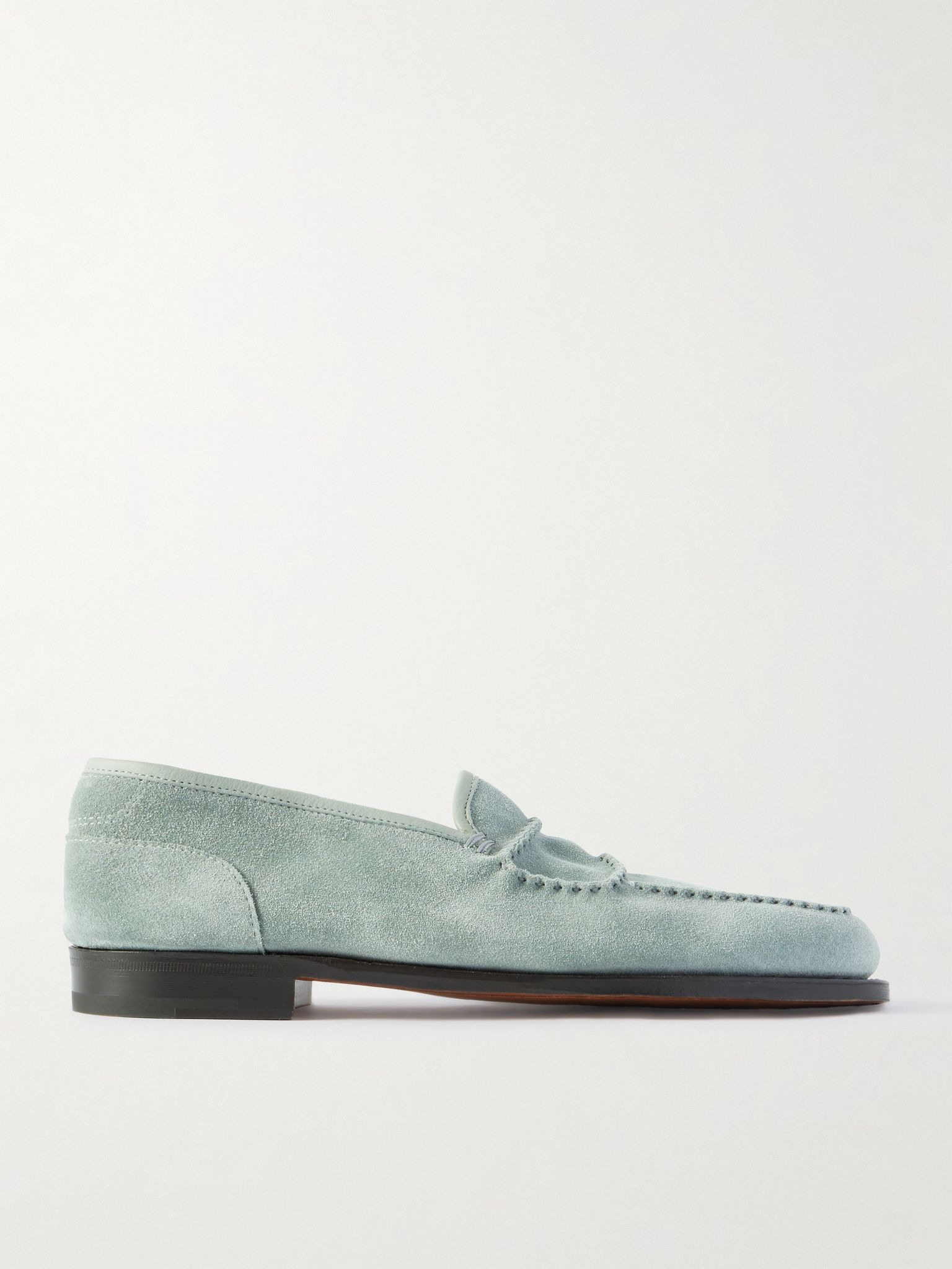 Bath Leather-Trimmed Suede Loafers Blue - 1