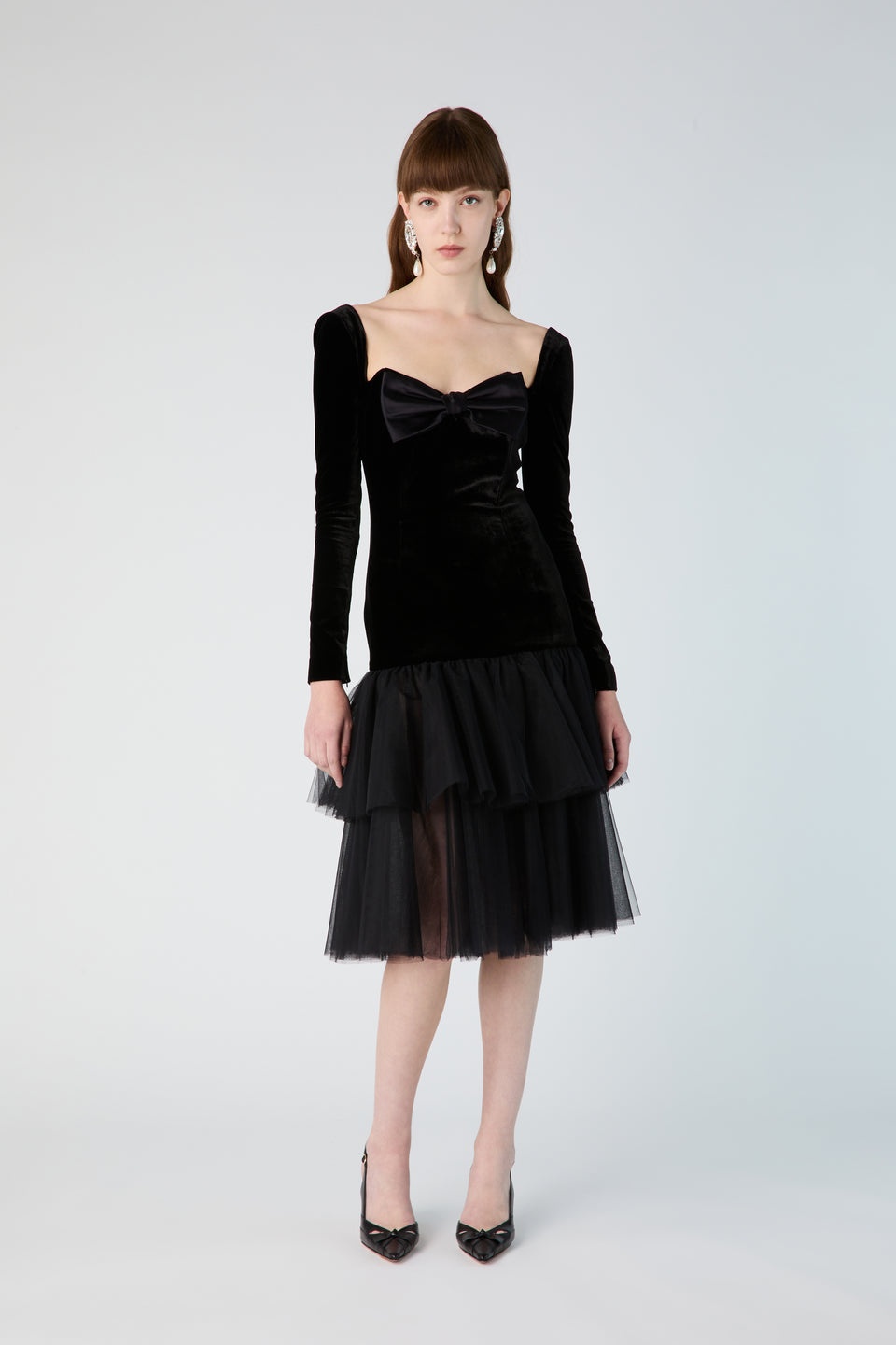 VELVET DRESS WITH TULLE SKIRT AND DUCHESSE BOW - 4