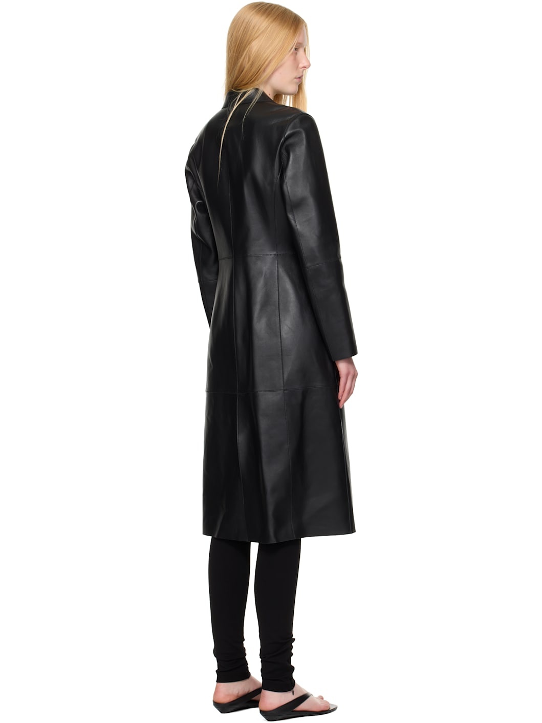 Black Slim Leather Coat - 3