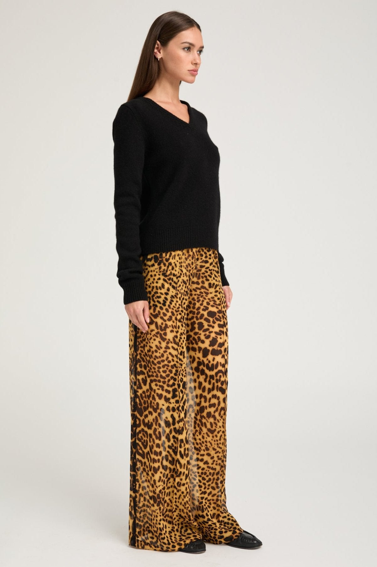 DARK LEOPARD SILK WIDE LEG TROUSERS - 3