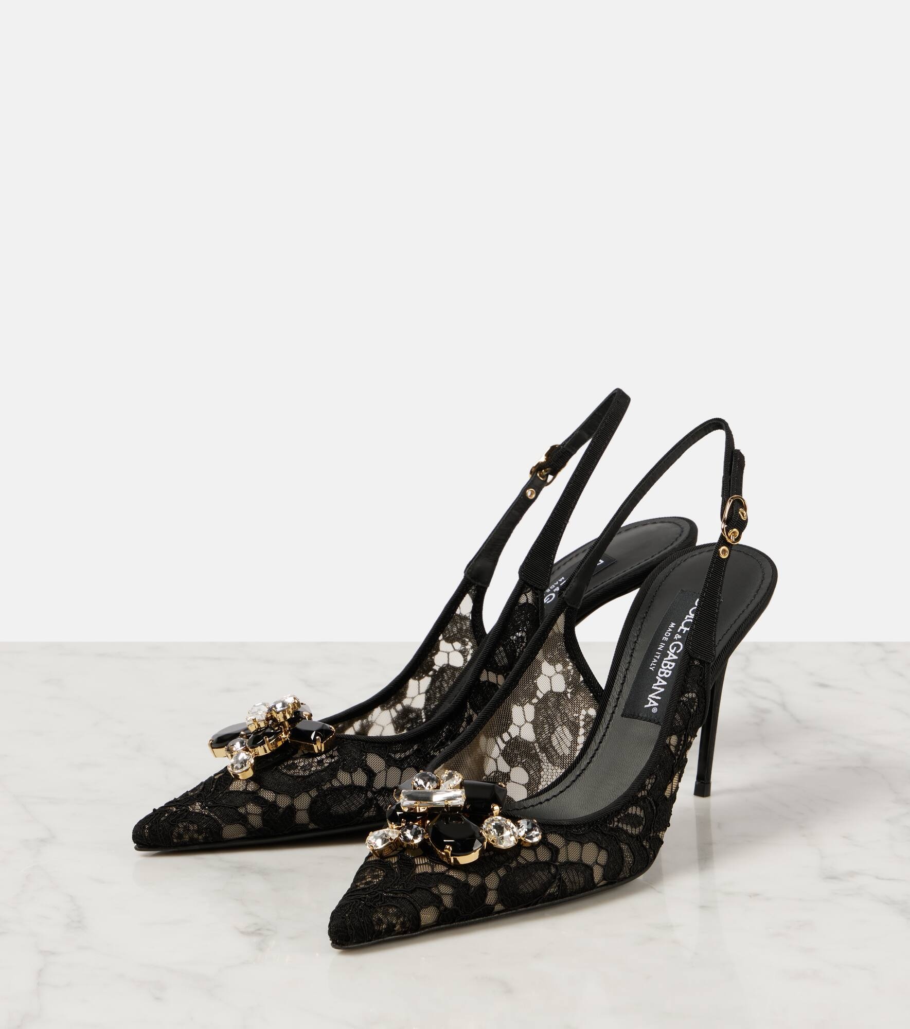 Rainbow embellished lace slingback pumps - 5
