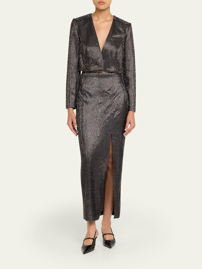 ROLAND MOURET Diamante Crepe Slit Maxi Skirt outlook