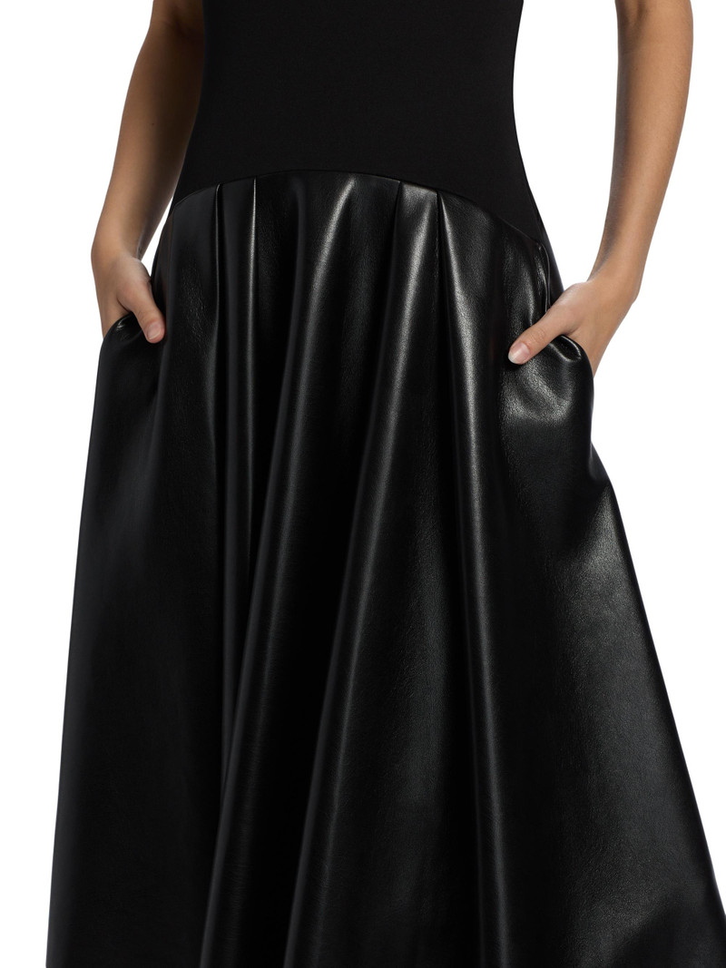 Women's Adley Faux-Leather Drop-Waist Flared Maxi Dress - Black 6