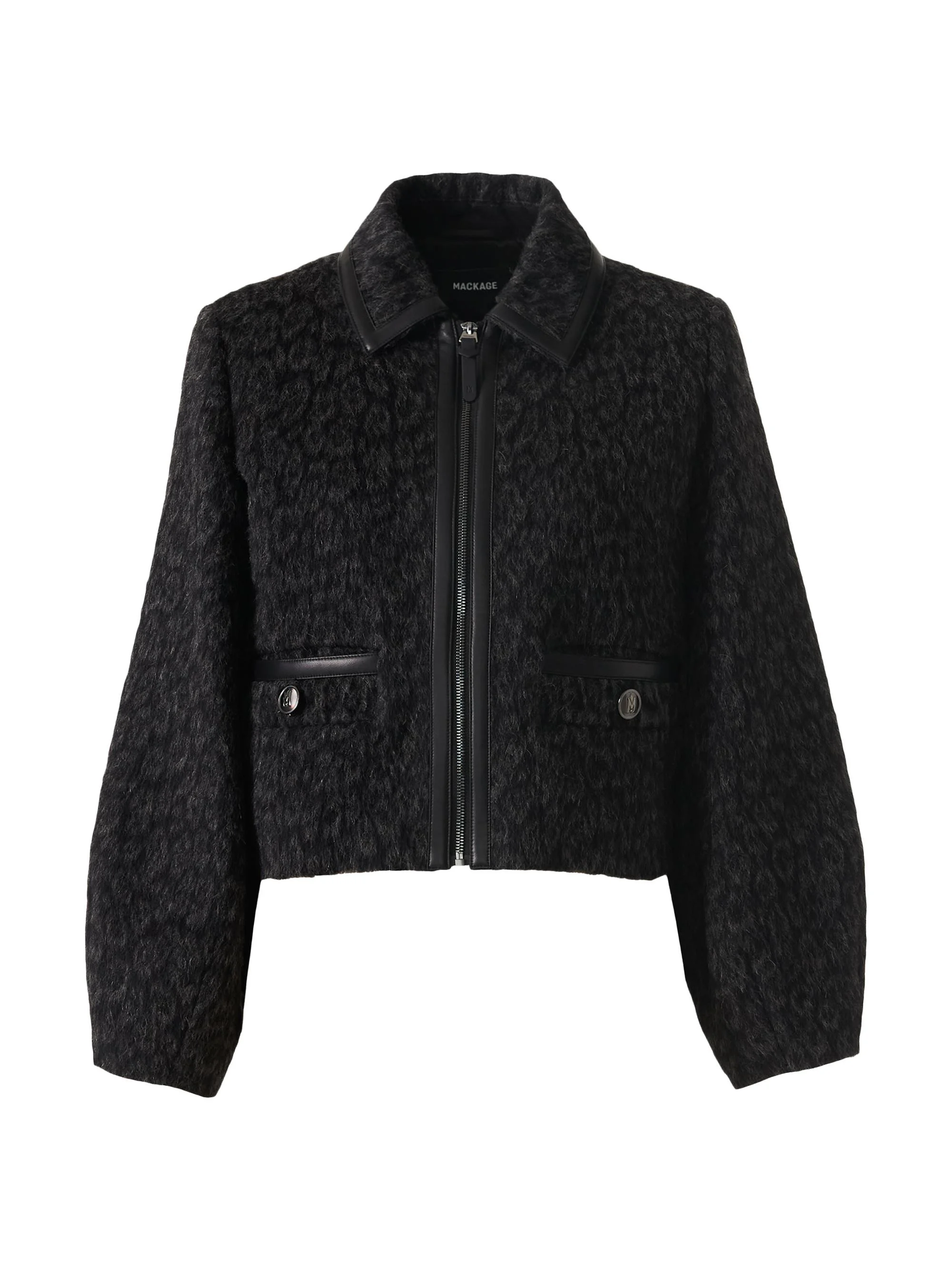 Women's Lorah Leopard-Print Jacquard Wool-Blend Crop Jacket - Black Multi - 1