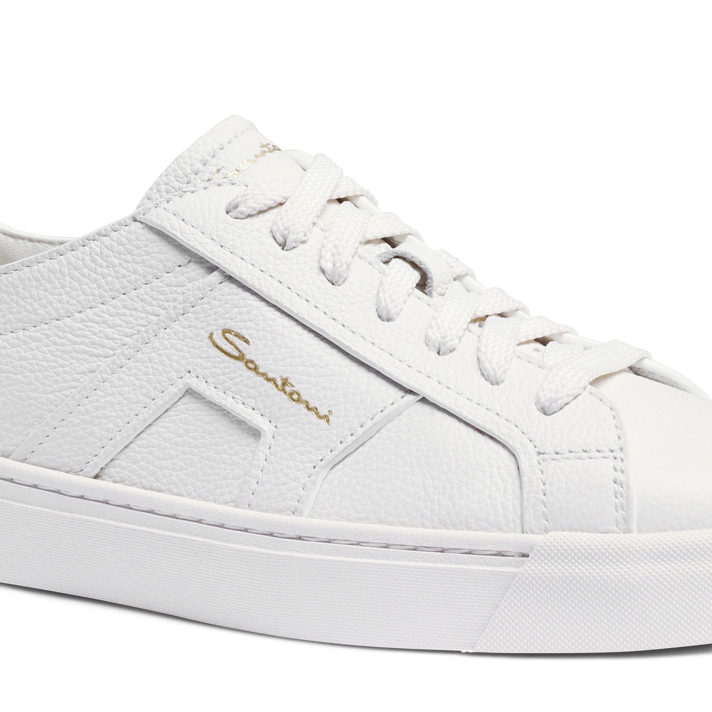 Women's white tumbled leather Double Buckle Sneaker - 6