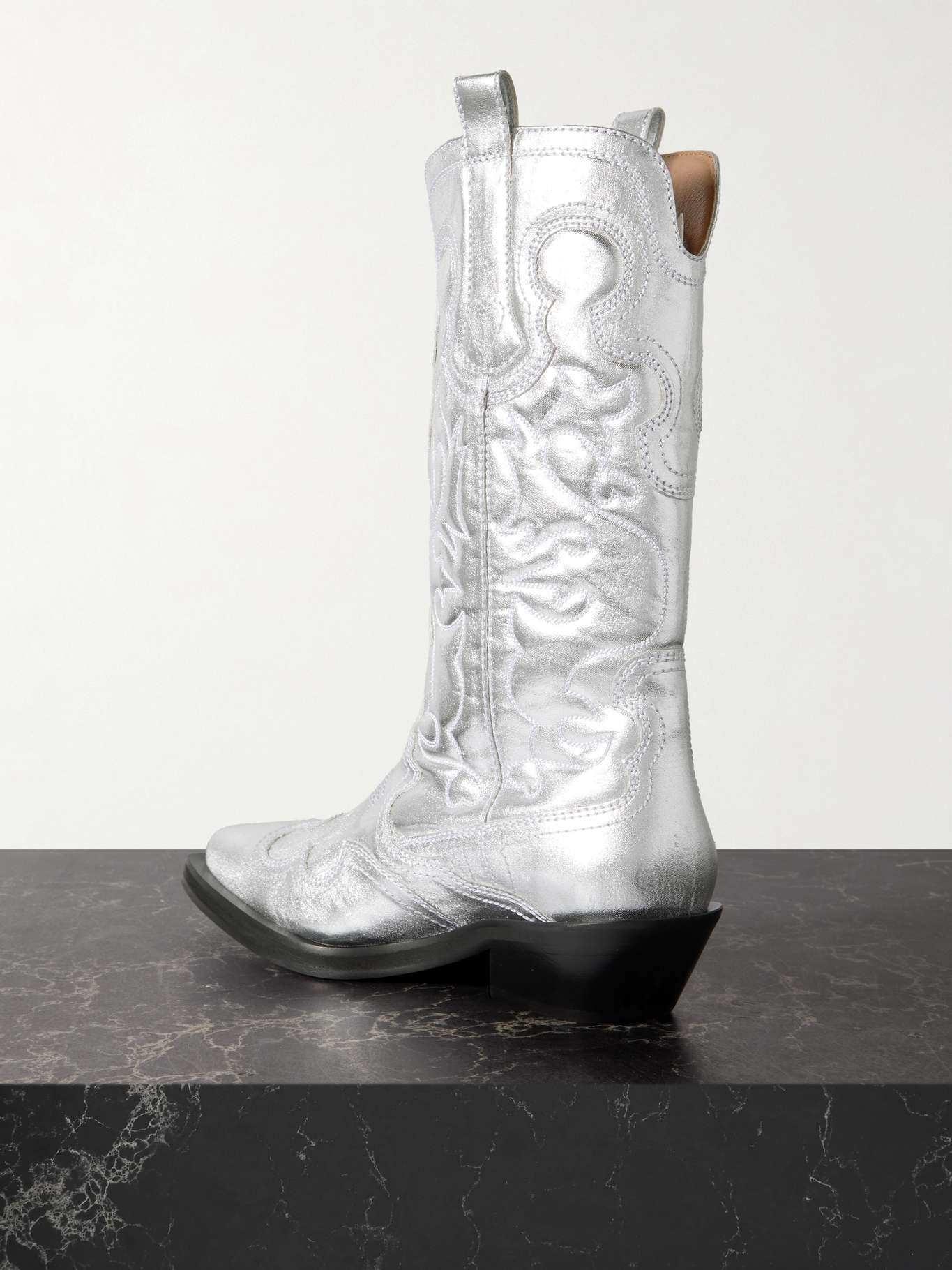 Embroidered metallic recycled leather cowboy boots - 3