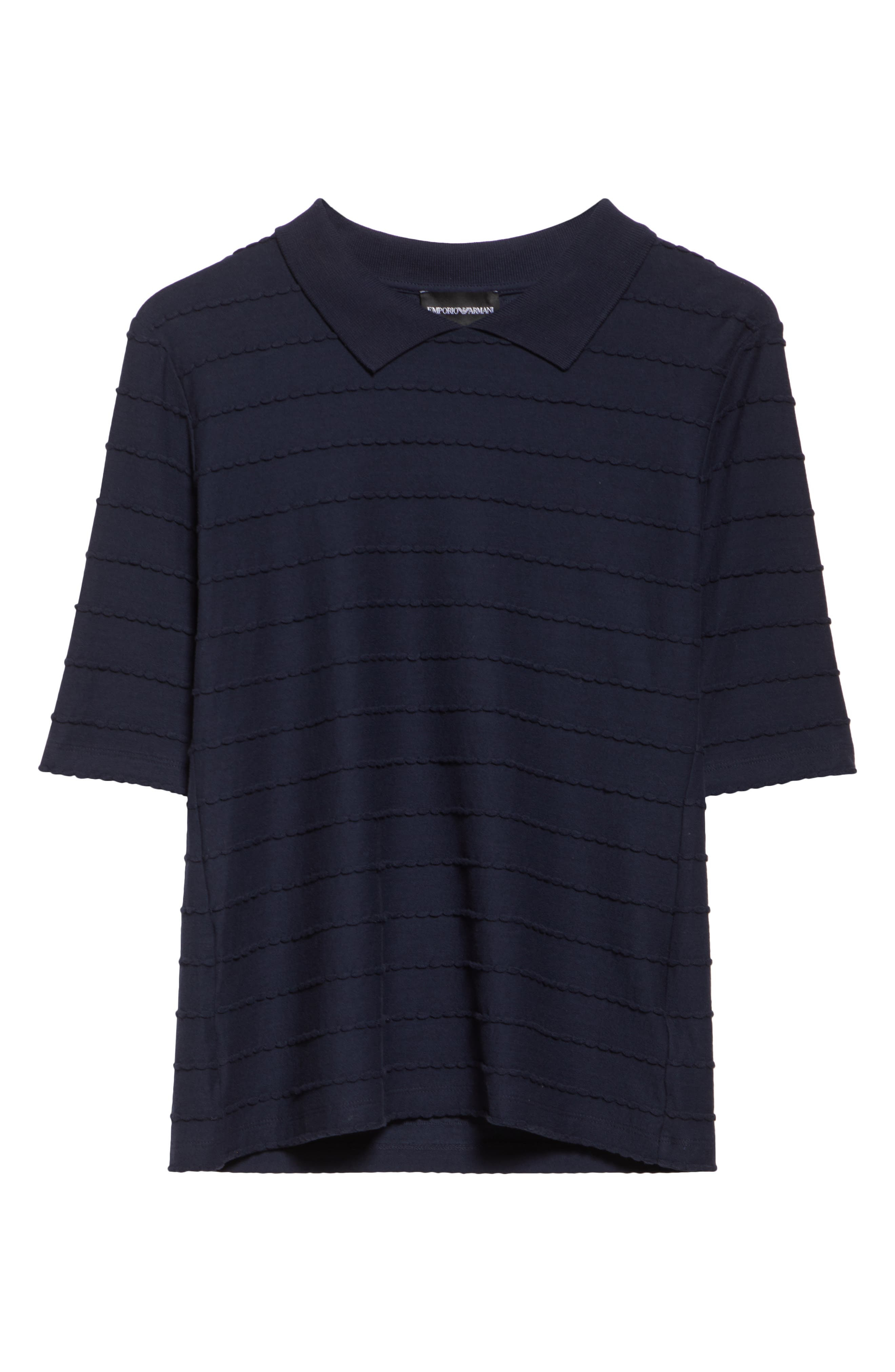 Emporio Armani Scallop Trim Collared T-Shirt in Solid Dark Blue at Nordstrom - 5