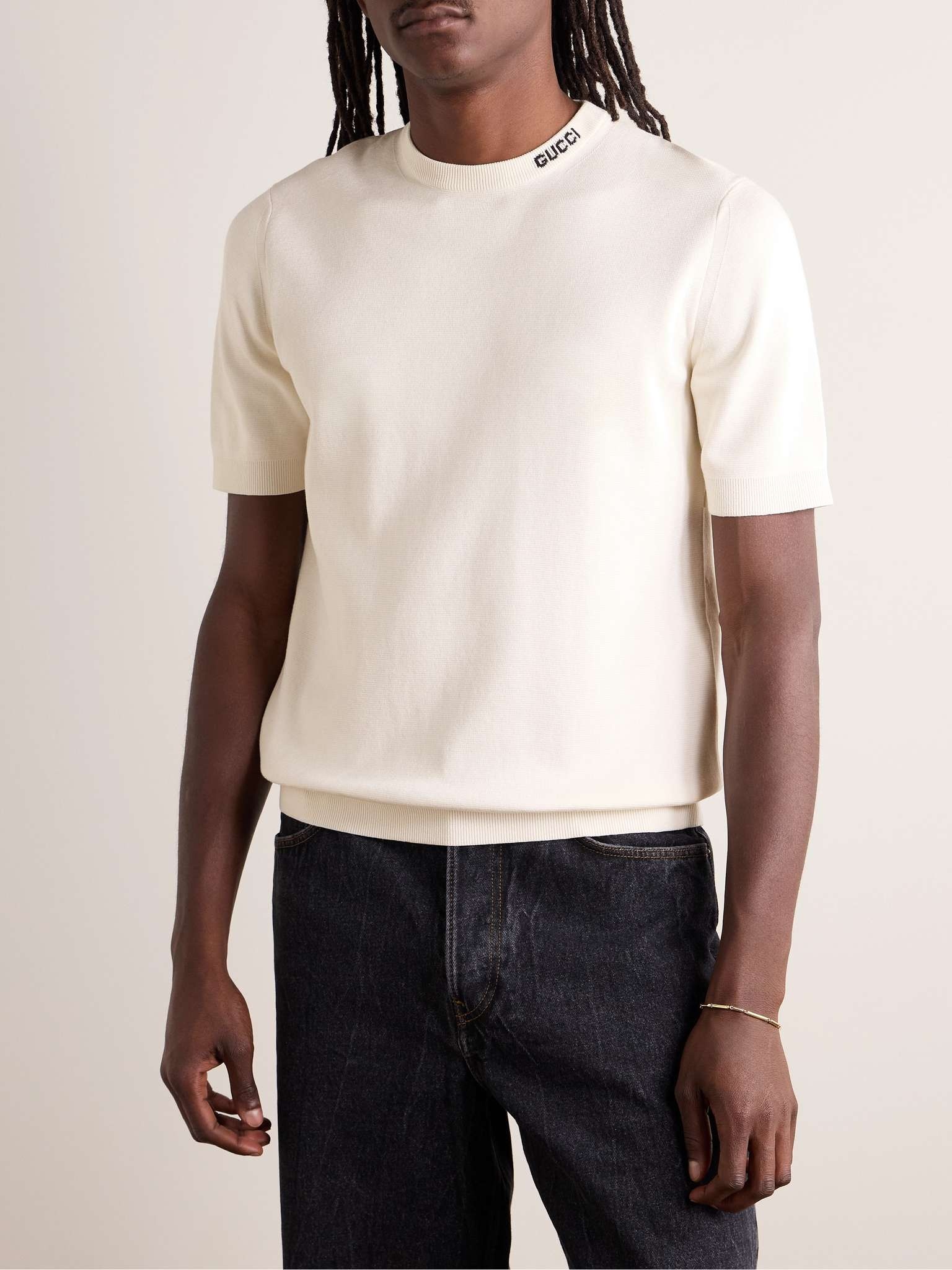 Logo-Intarsia Silk and Cotton-Blend T-Shirt - 3