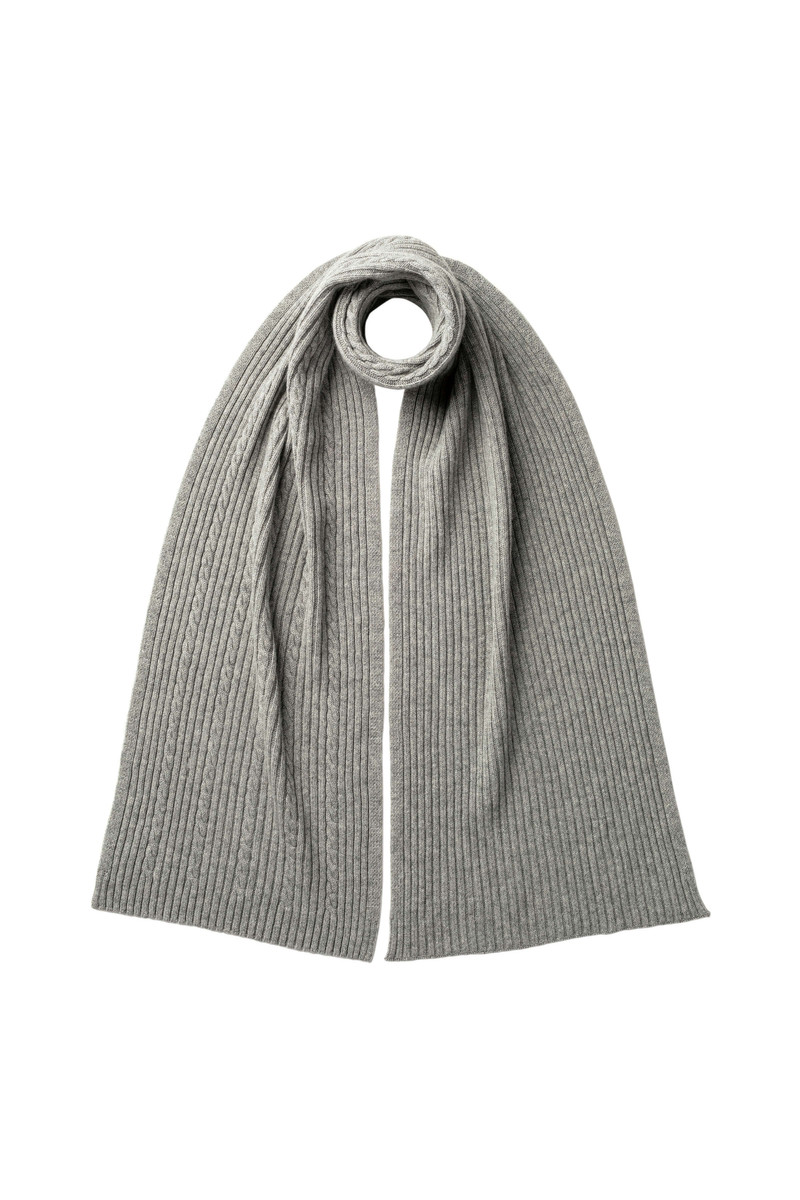 Cable & Rib Grey Cashmere Scarf 1