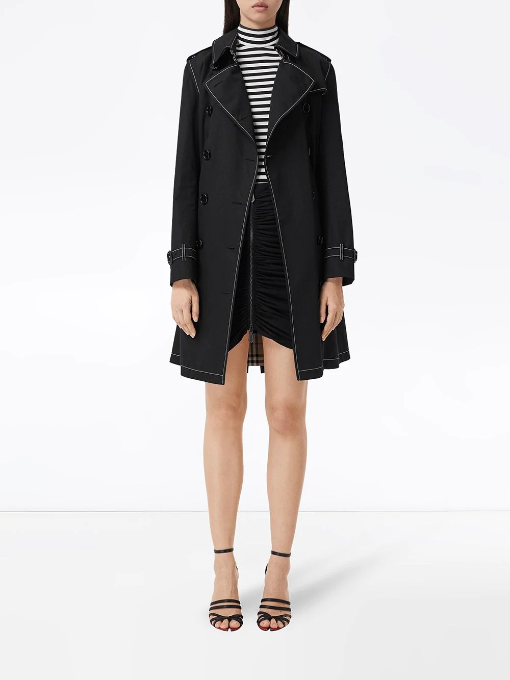 contrast stitch gabardine trench coat - 3