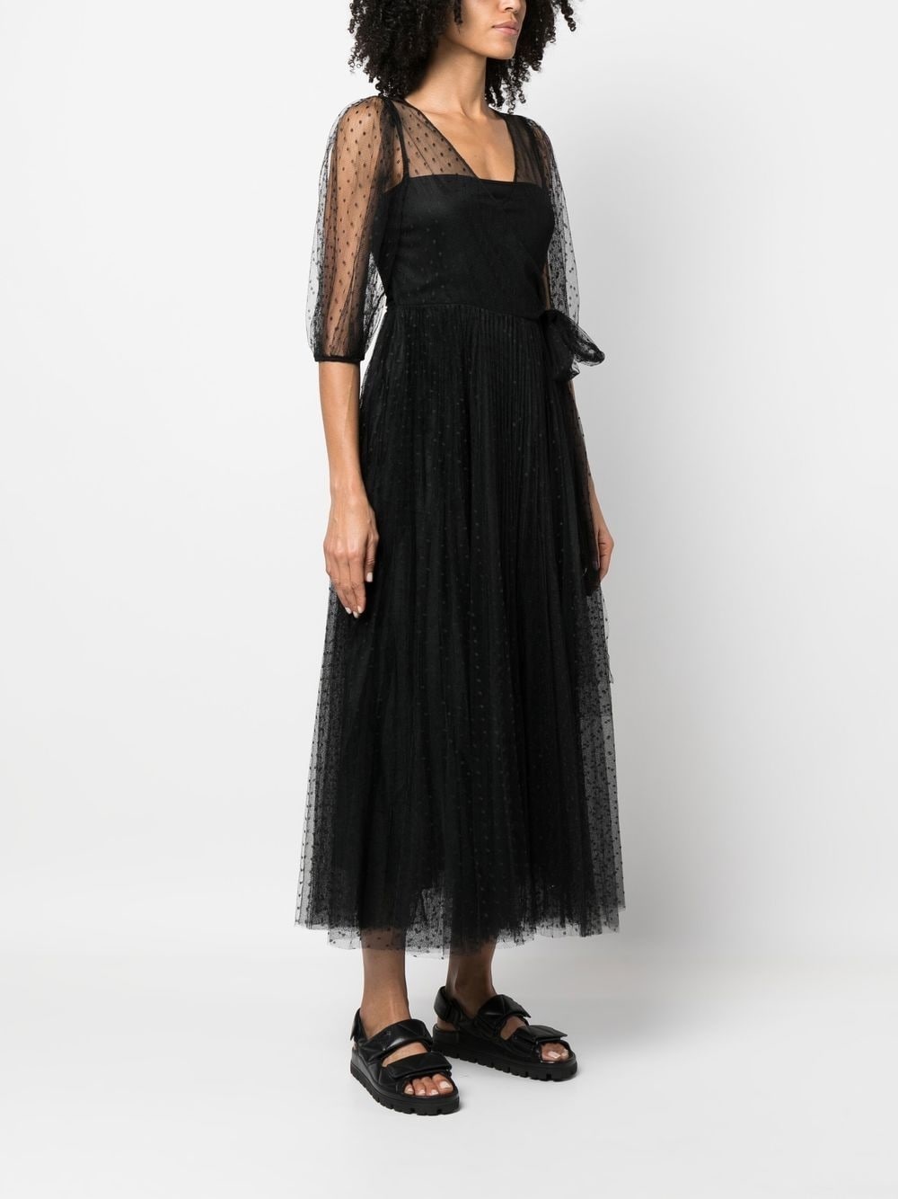 short-sleeved tulle midi dress - 3