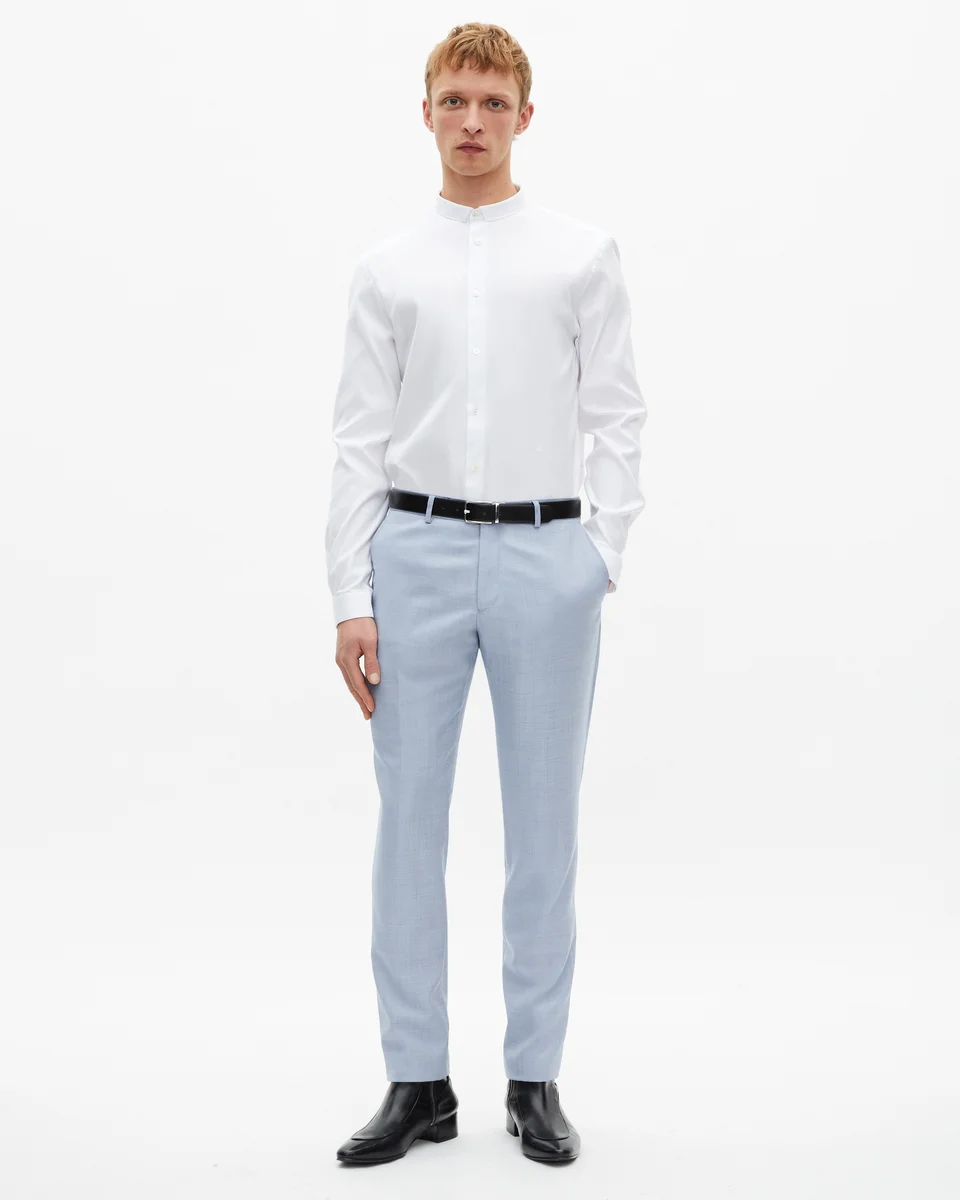 BLUE SLIM FIT WOOL SUIT PANTS - 1