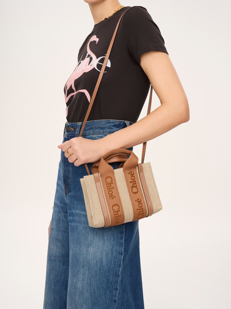 Chloé MINI WOODY TOTE BAG IN LINEN outlook