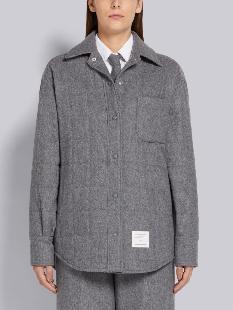Medium Grey Down-Filled Lightweight Boiled Wool Engineered Stripe Oversized Shirt Jacket - 1