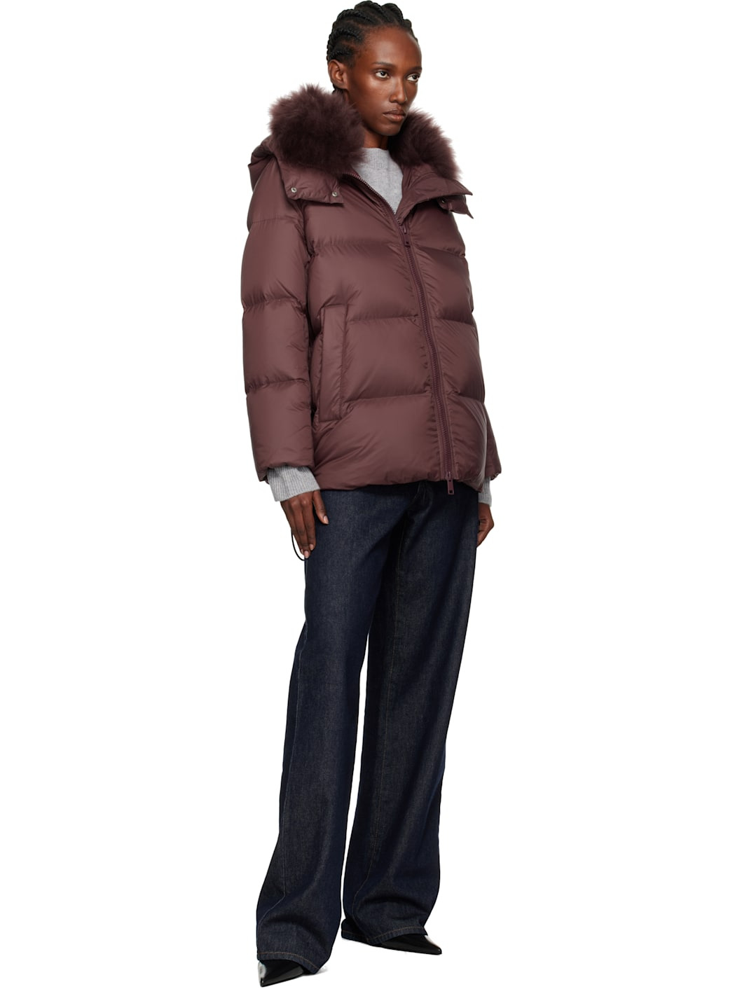 Burgundy Puffy Hooded Down Jacket - 4