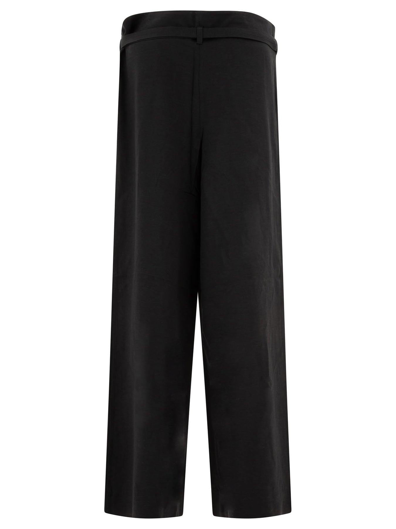 Wide Leg  In Fluid Viscose And Linen Trousers Black - 2