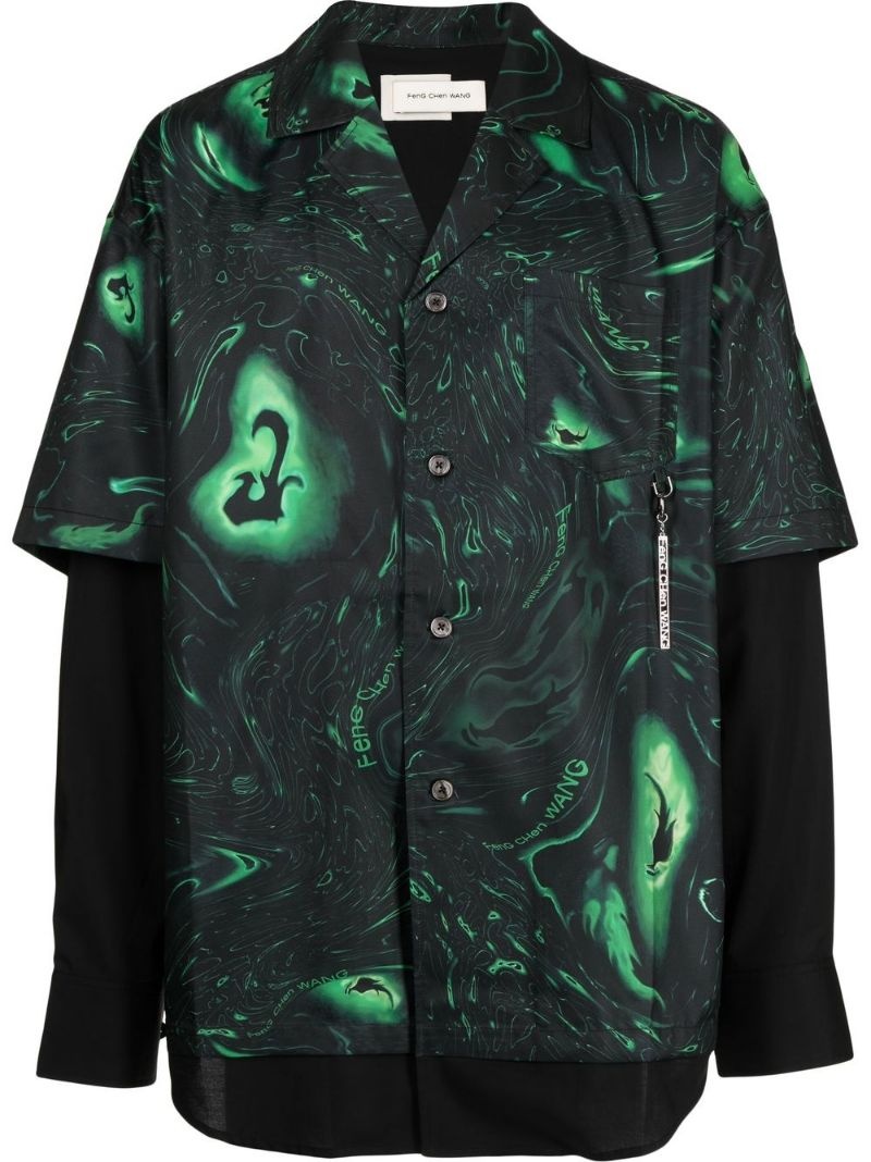 swirl-print layered shirt - 1