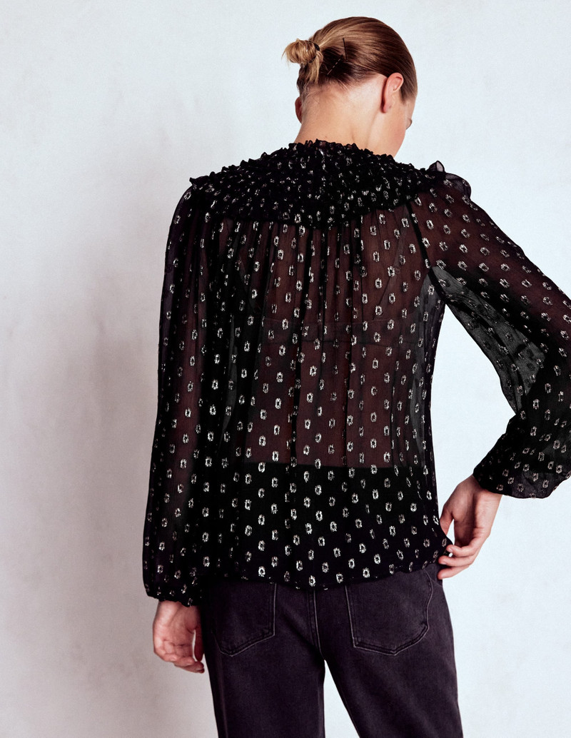 Metallic Ruffle Collar Top-Black, Lurex Clip 4