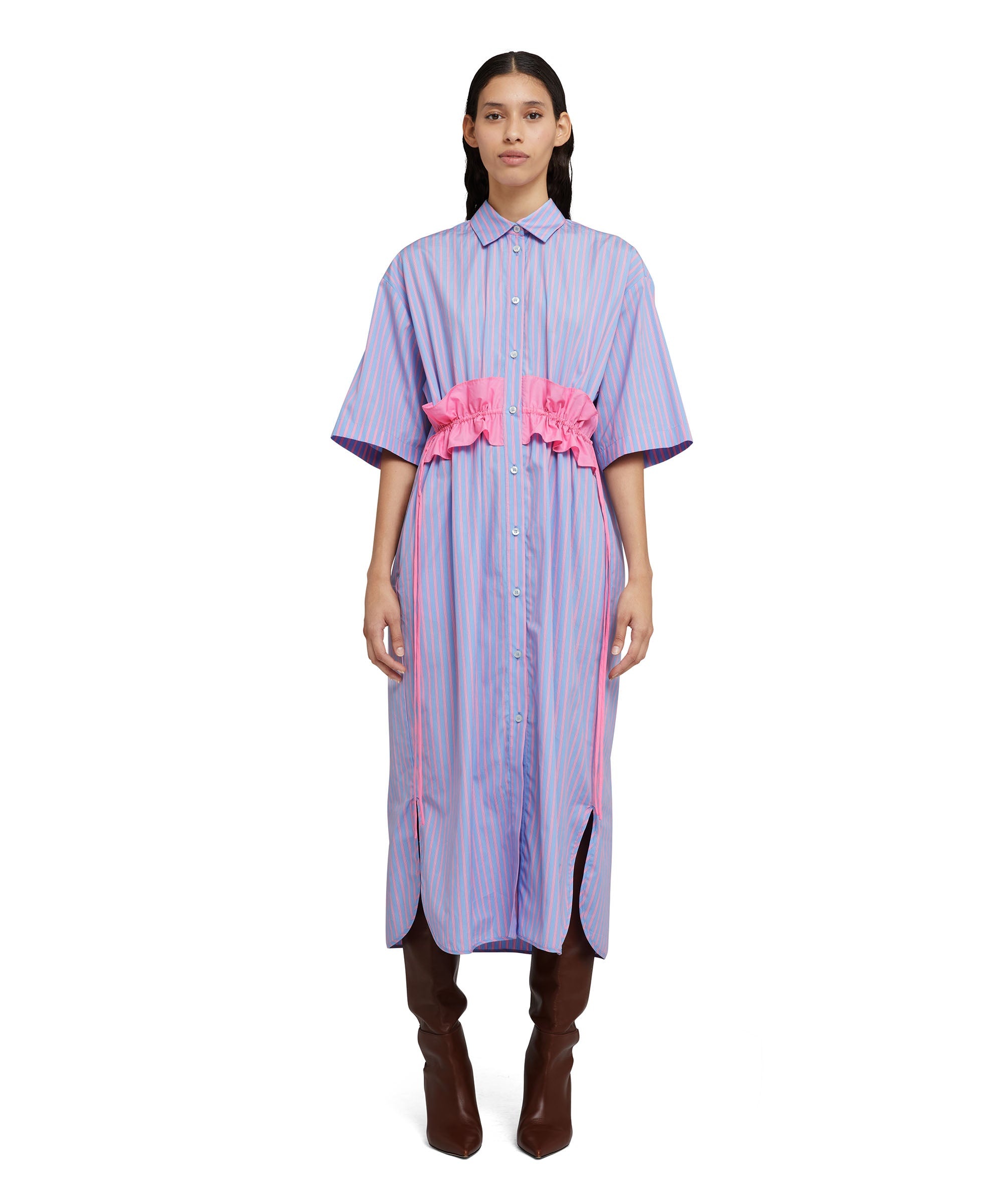 Poplin cotton chemisier dress with ruffled details - 1