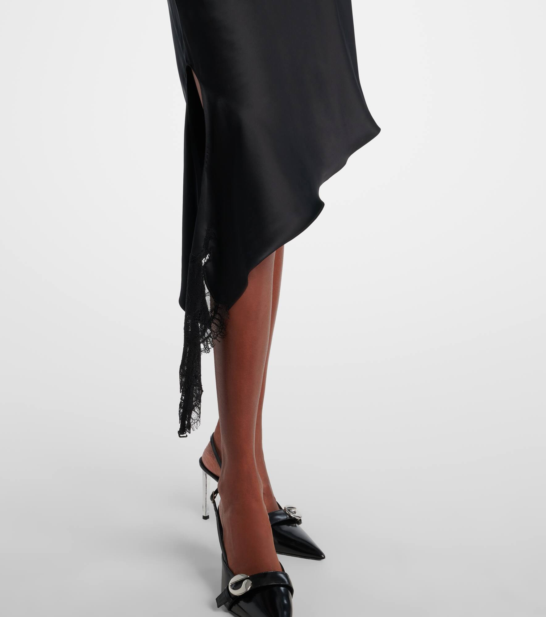 Undressed lace-trimmed satin minidress - 5