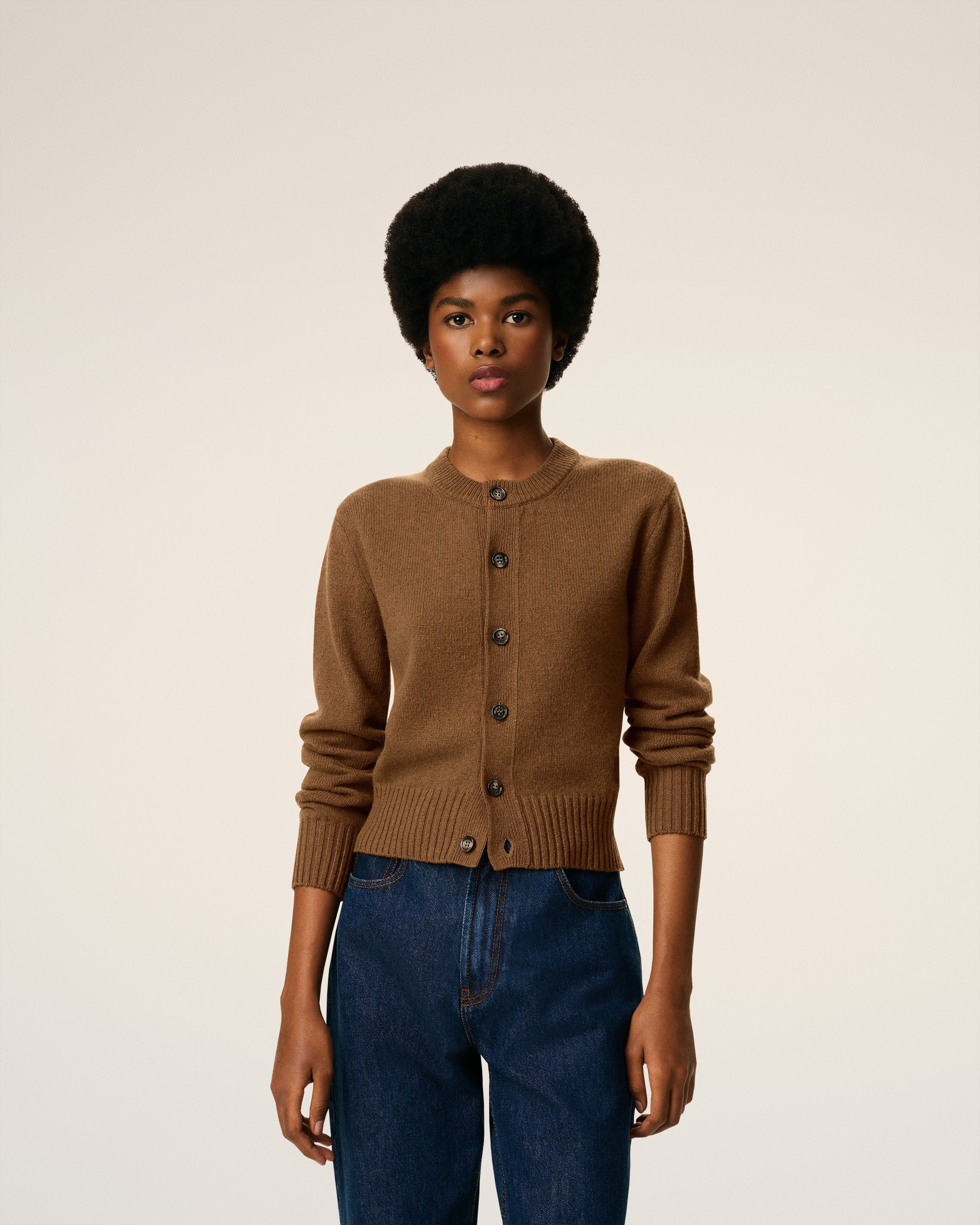 BROWN CASHMERE AMI DE COEUR CARDIGAN - 3