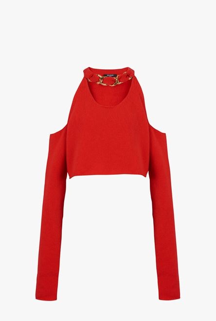 Cropped red knit sweater - 1