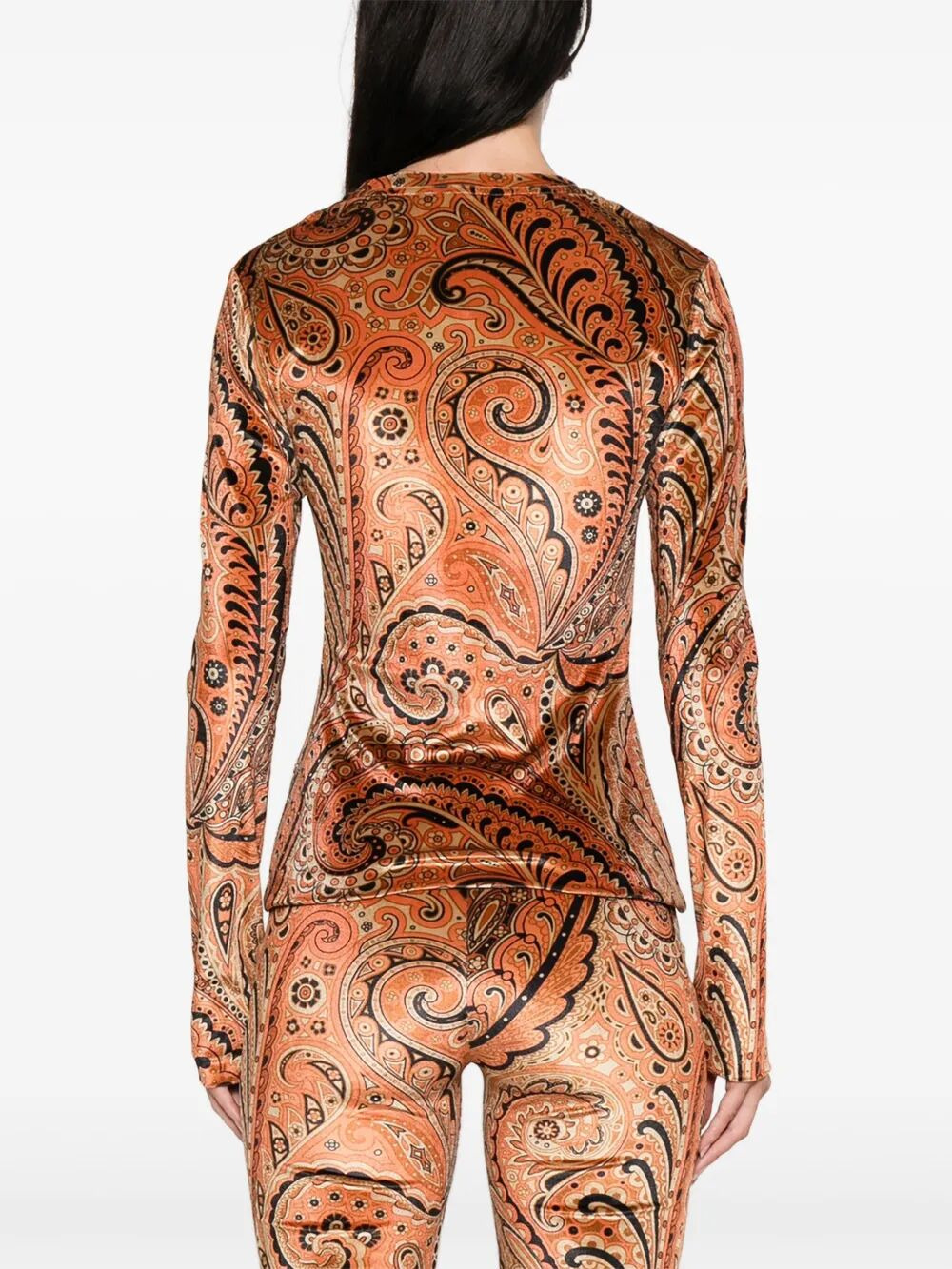 Paisley-Print Long-Sleeved Velvet Top - 4
