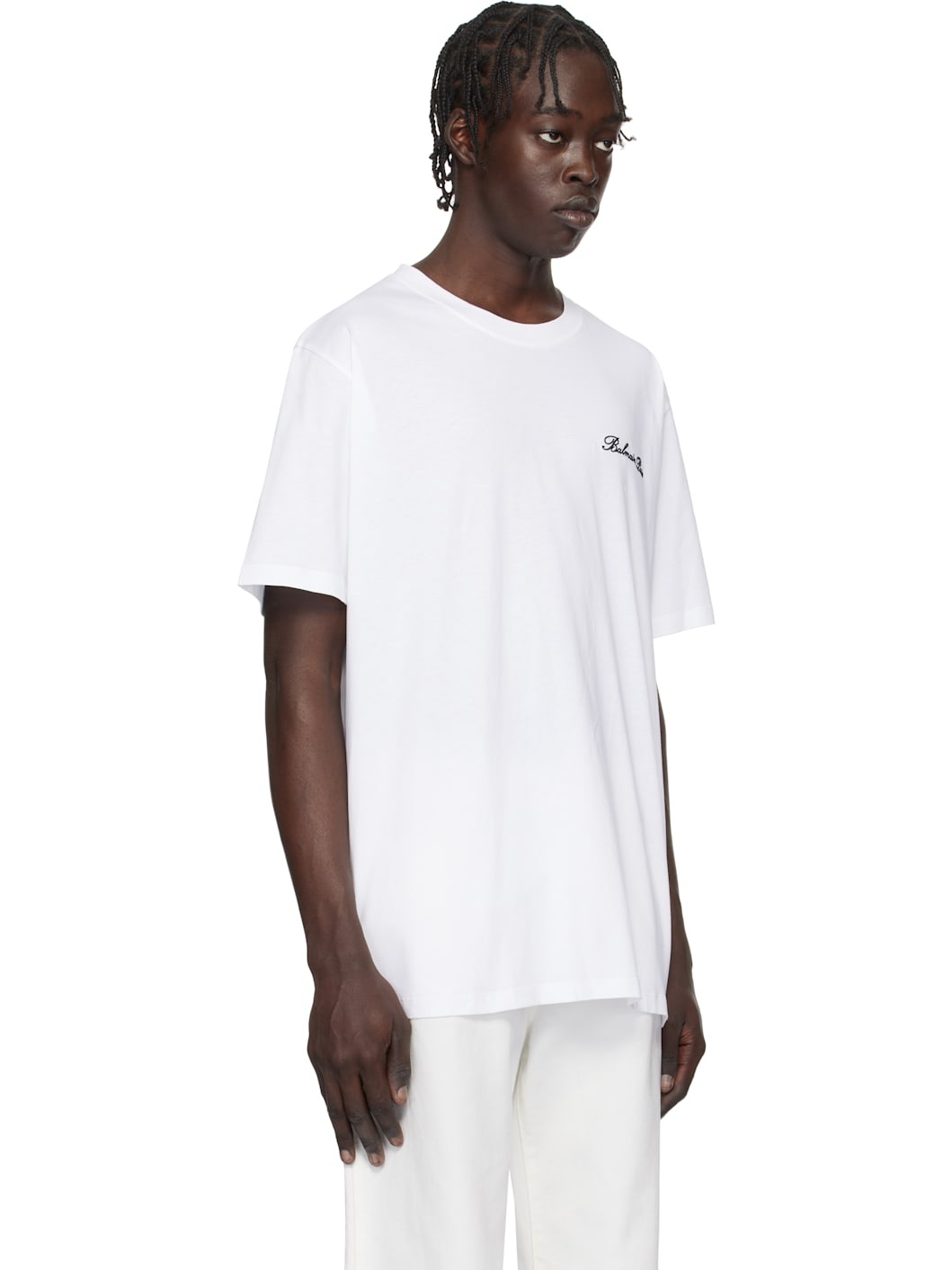 White Loose 'Balmain' Signature Embroidery T-shirt - 2