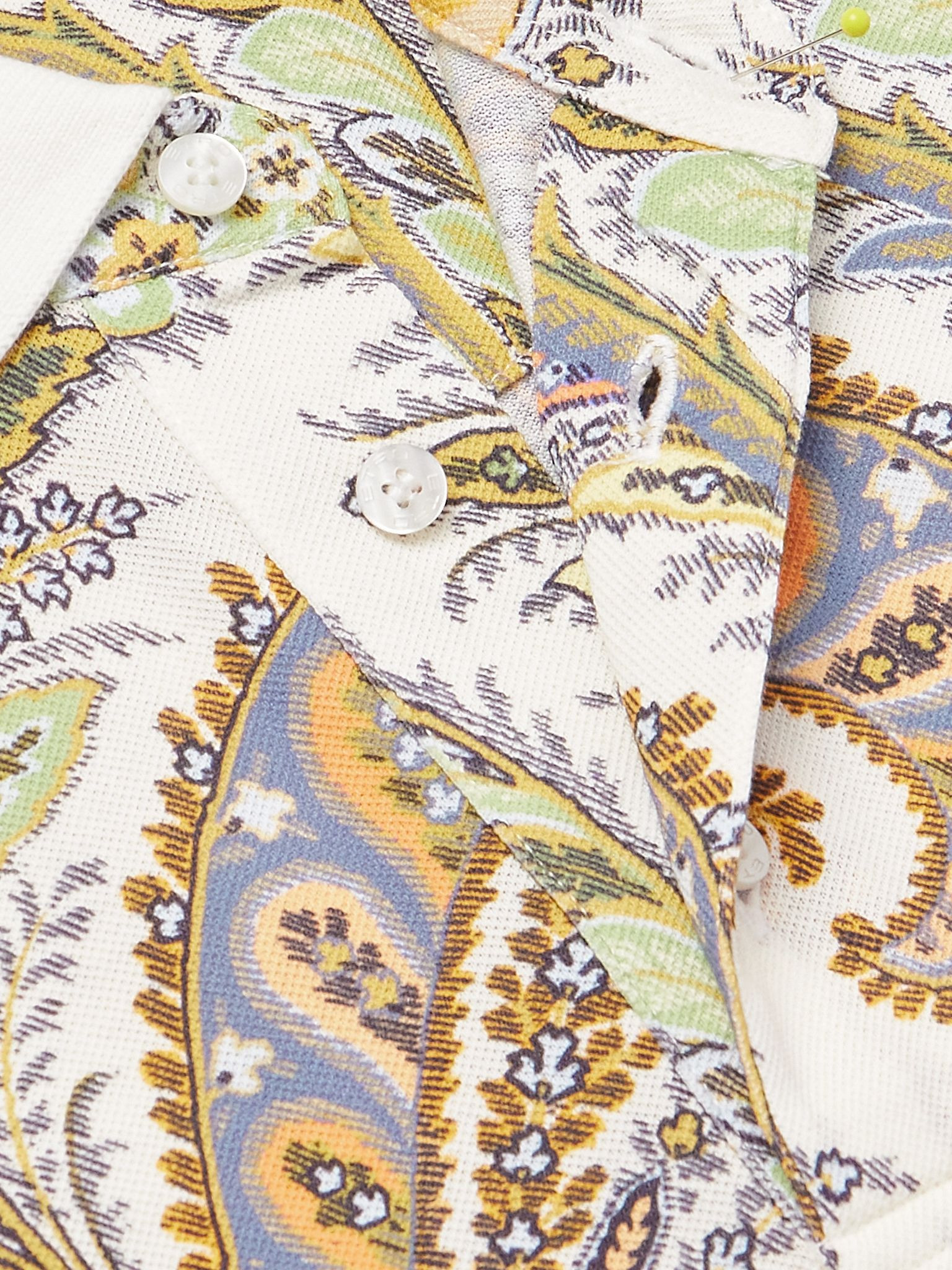 Roma Slim-Fit Paisley-Print Cotton-Piqué Polo Shirt Beige - 4