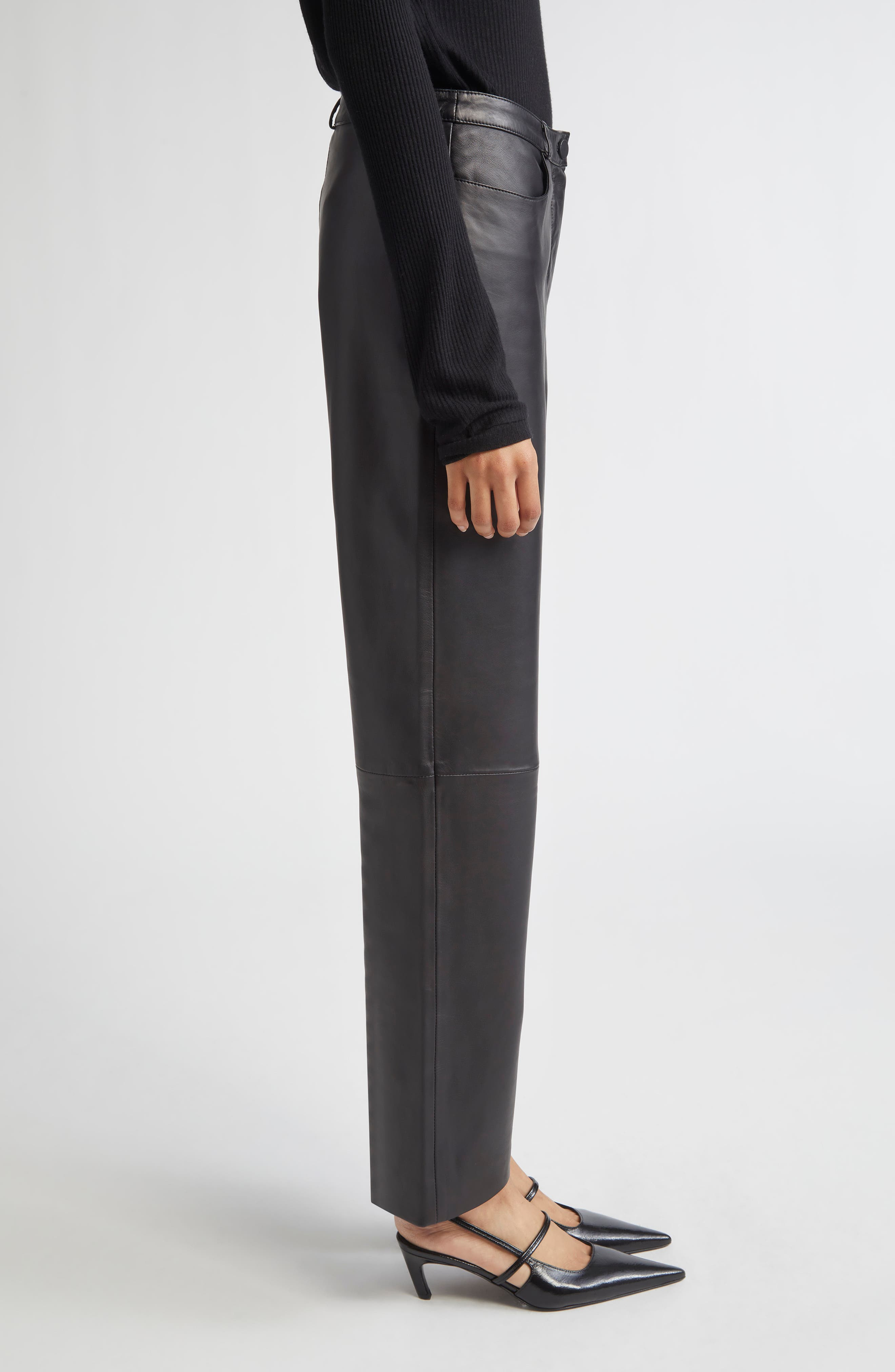 LOULOU DE SAISON Cobe Lambskin Leather Straight Leg Pants in Black at Nordstrom - 4