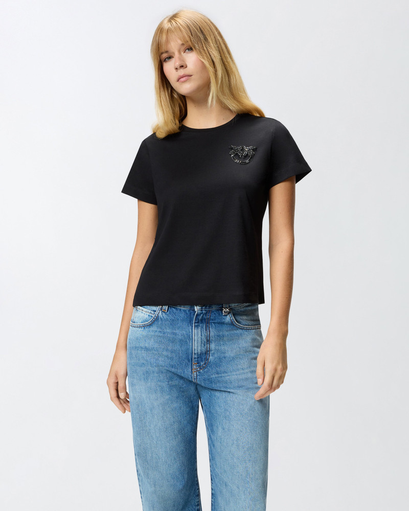 T-SHIRT WITH CRYSTAL-EMBROIDERED LOVE BIRDS LOGO 3