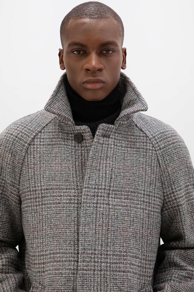 'The Balmacaan' Men's Coat | Grey & Rust Glen Check 3