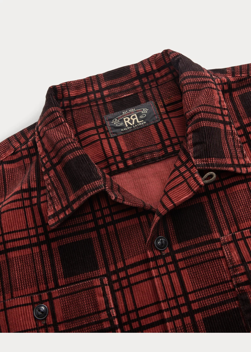 Plaid-Print Corduroy Camp Shirt 3