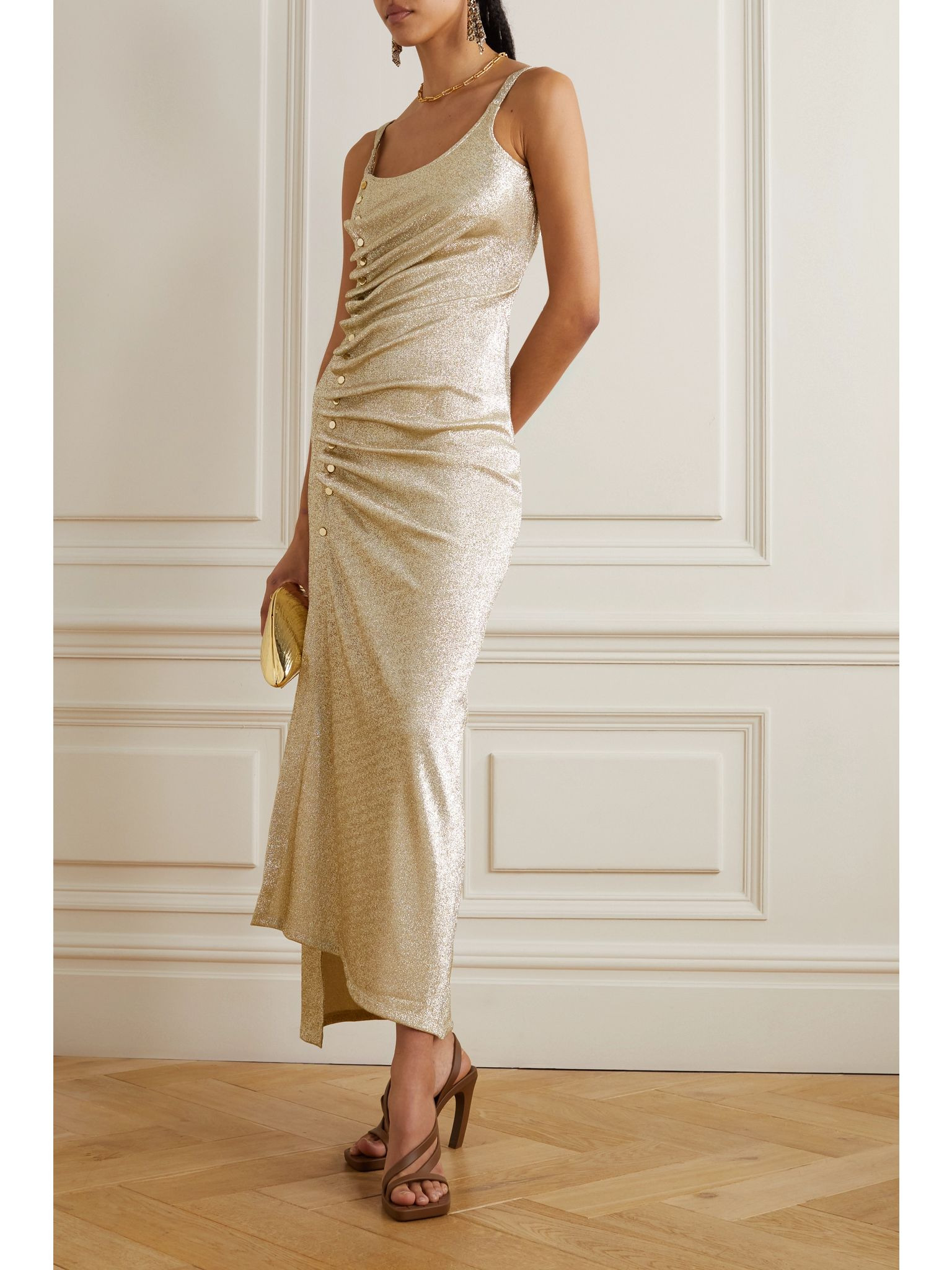 Embellished glittered stretch-crepe maxi dress Gold - 2