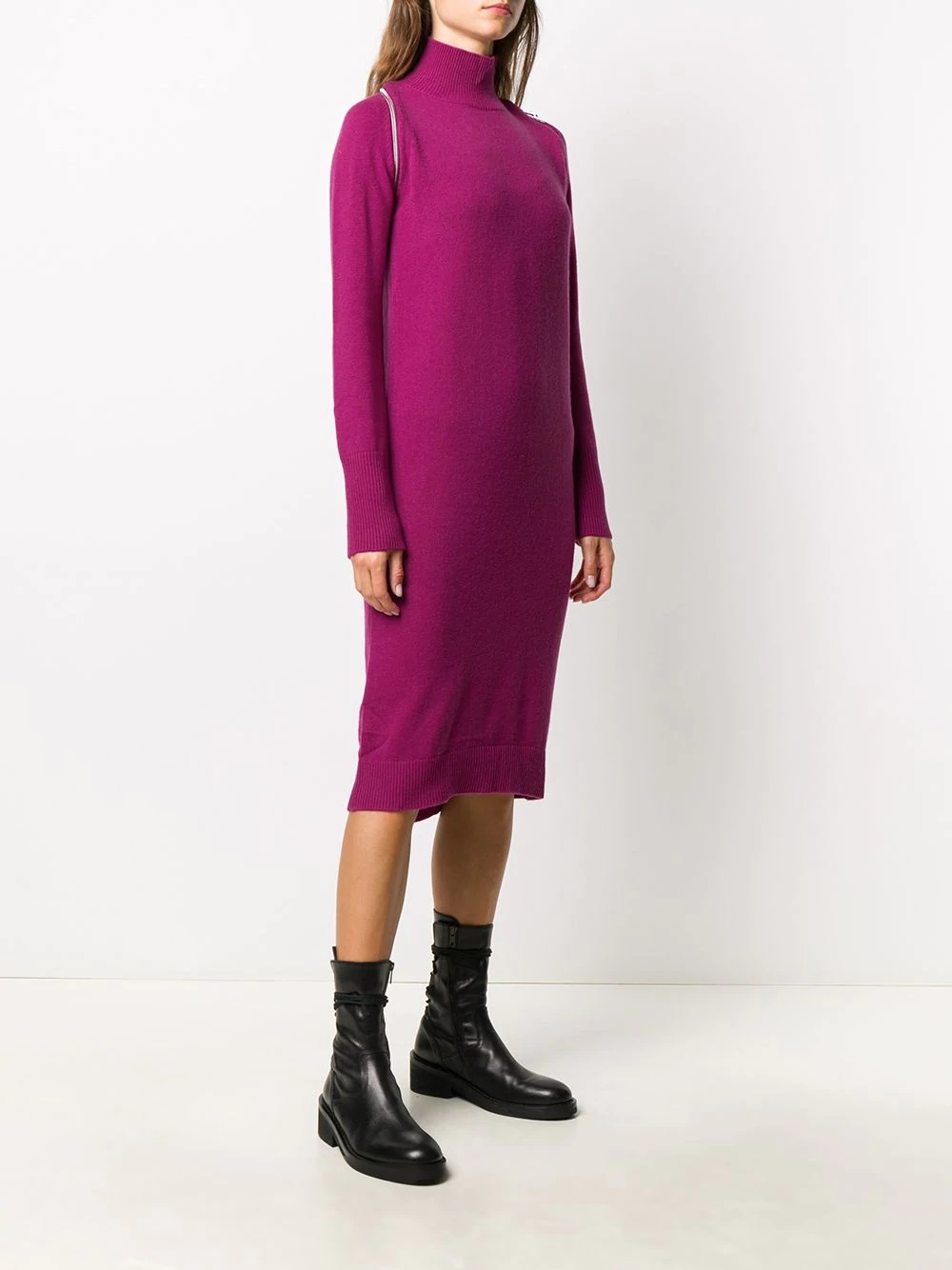 zip reveal roll neck knit dress - 3